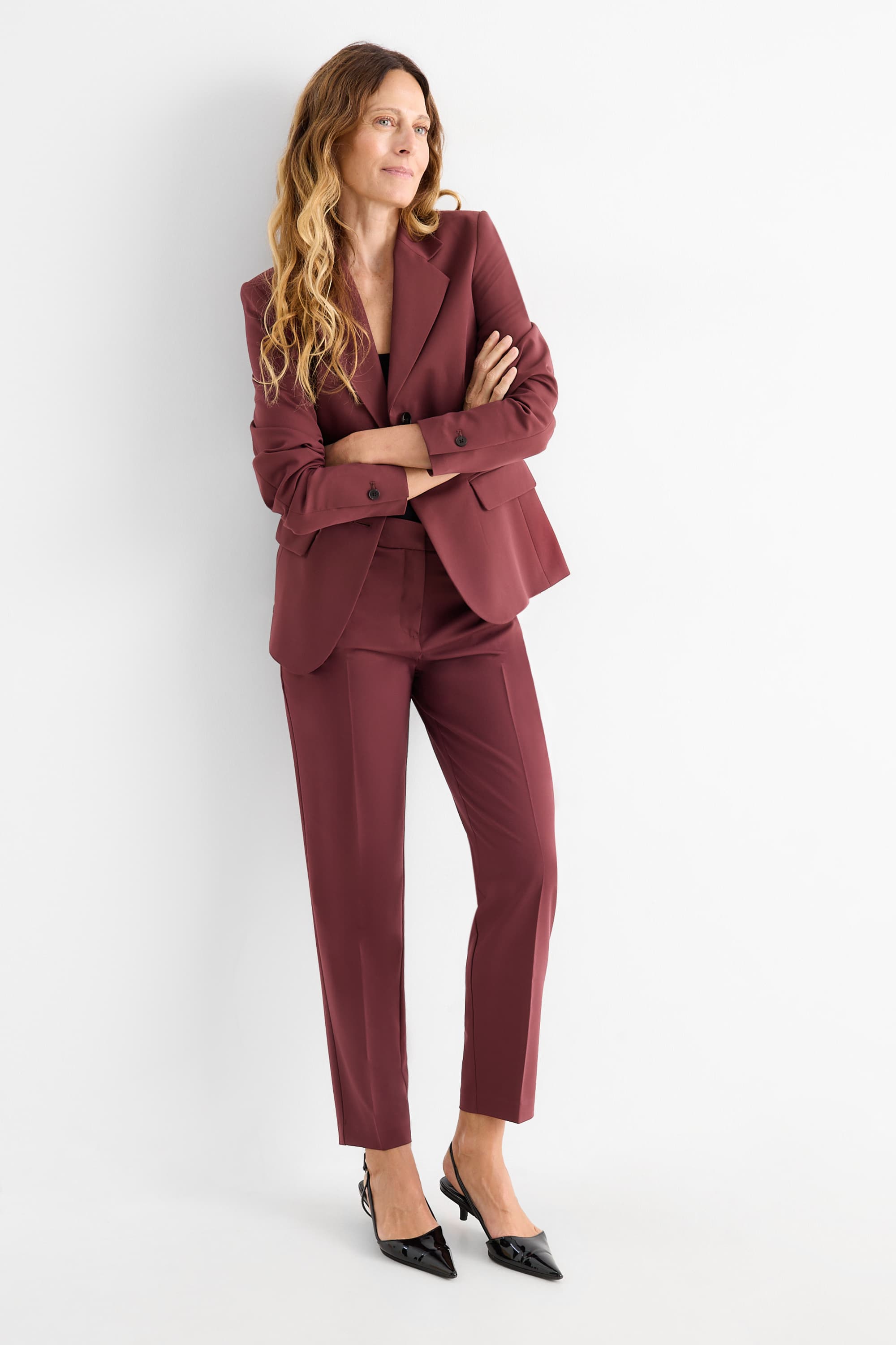 Business trousers - mid-rise waist - cigarette fit bordeaux