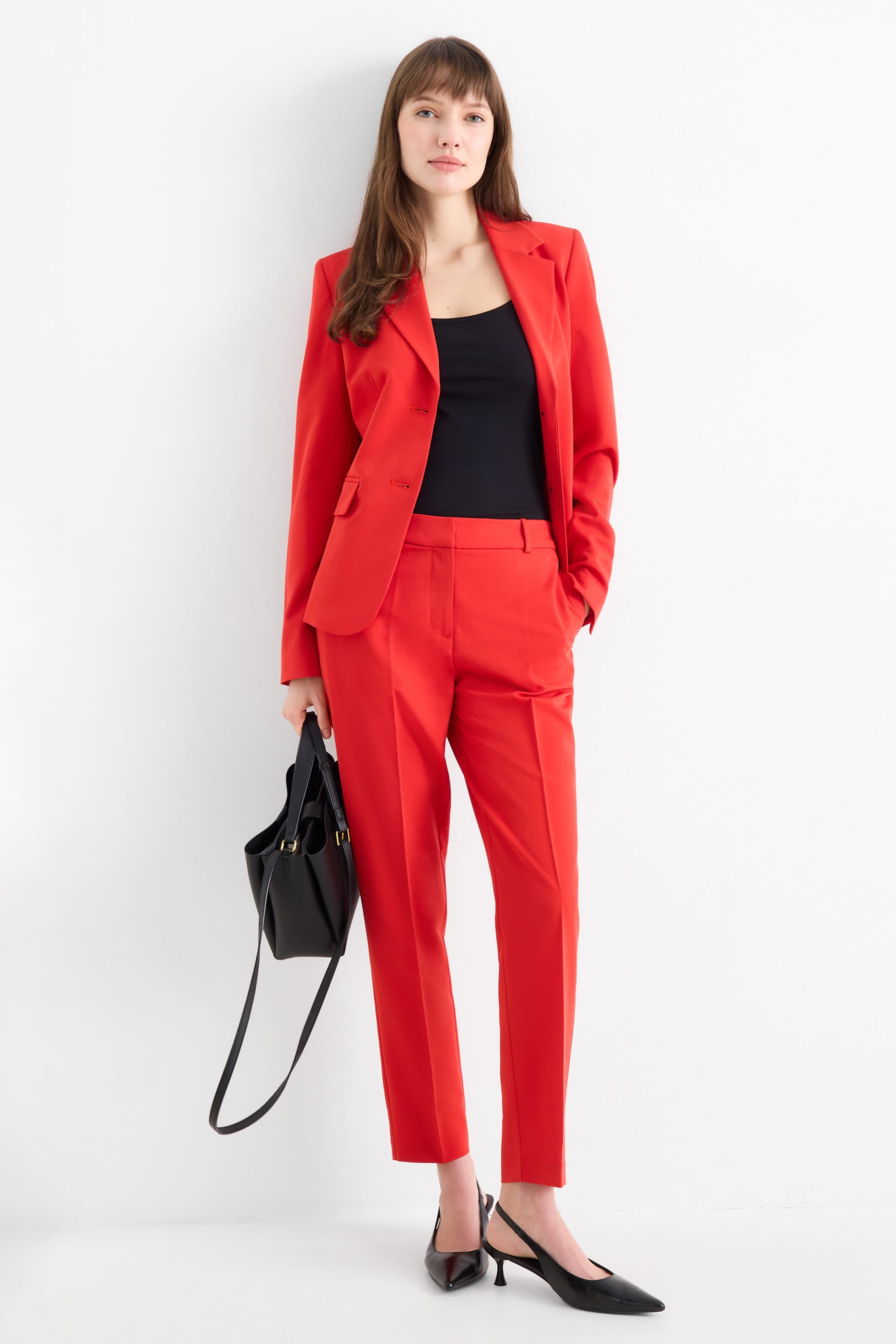 Business trousers - mid-rise waist - cigarette fit red