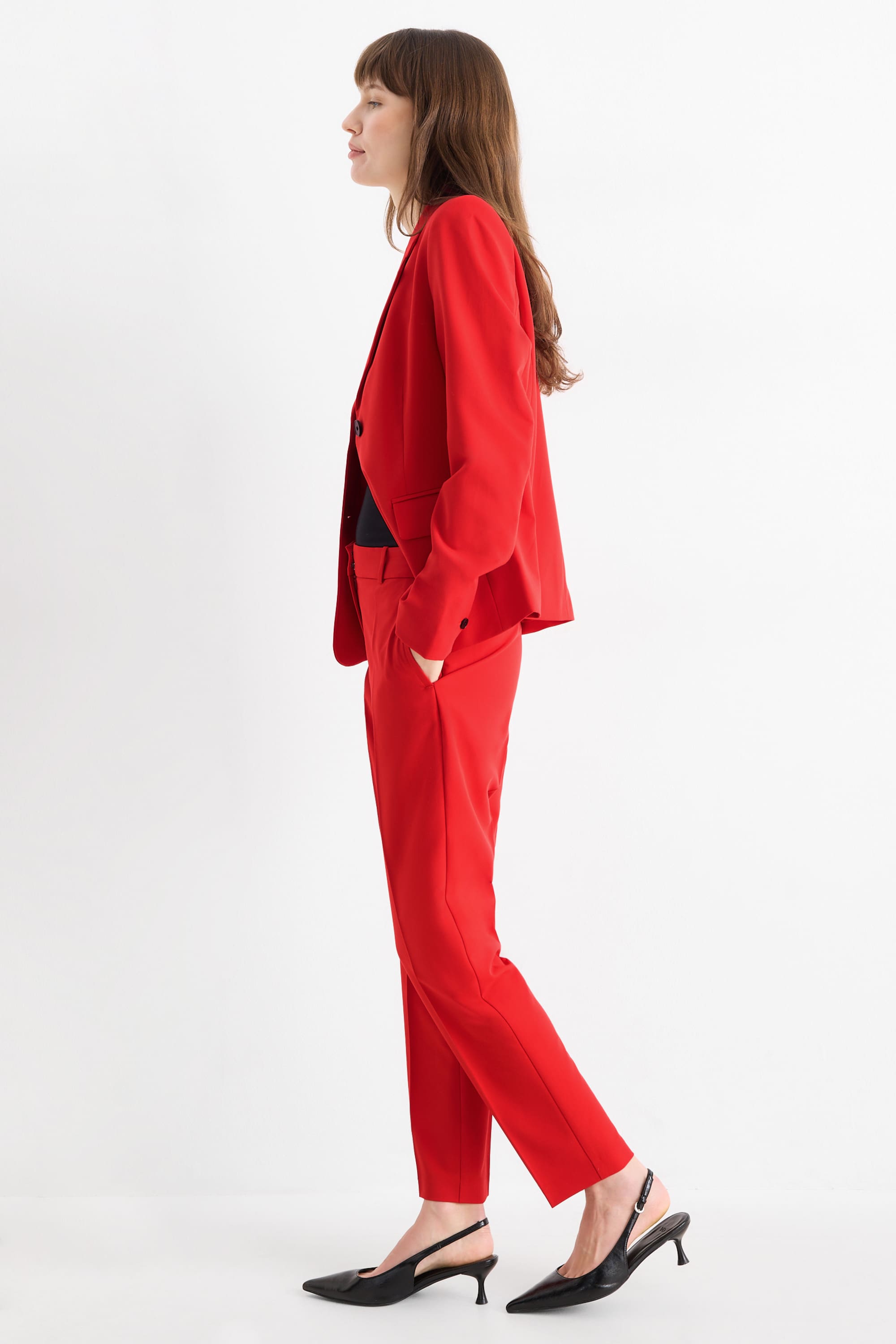 Business trousers - mid-rise waist - cigarette fit red