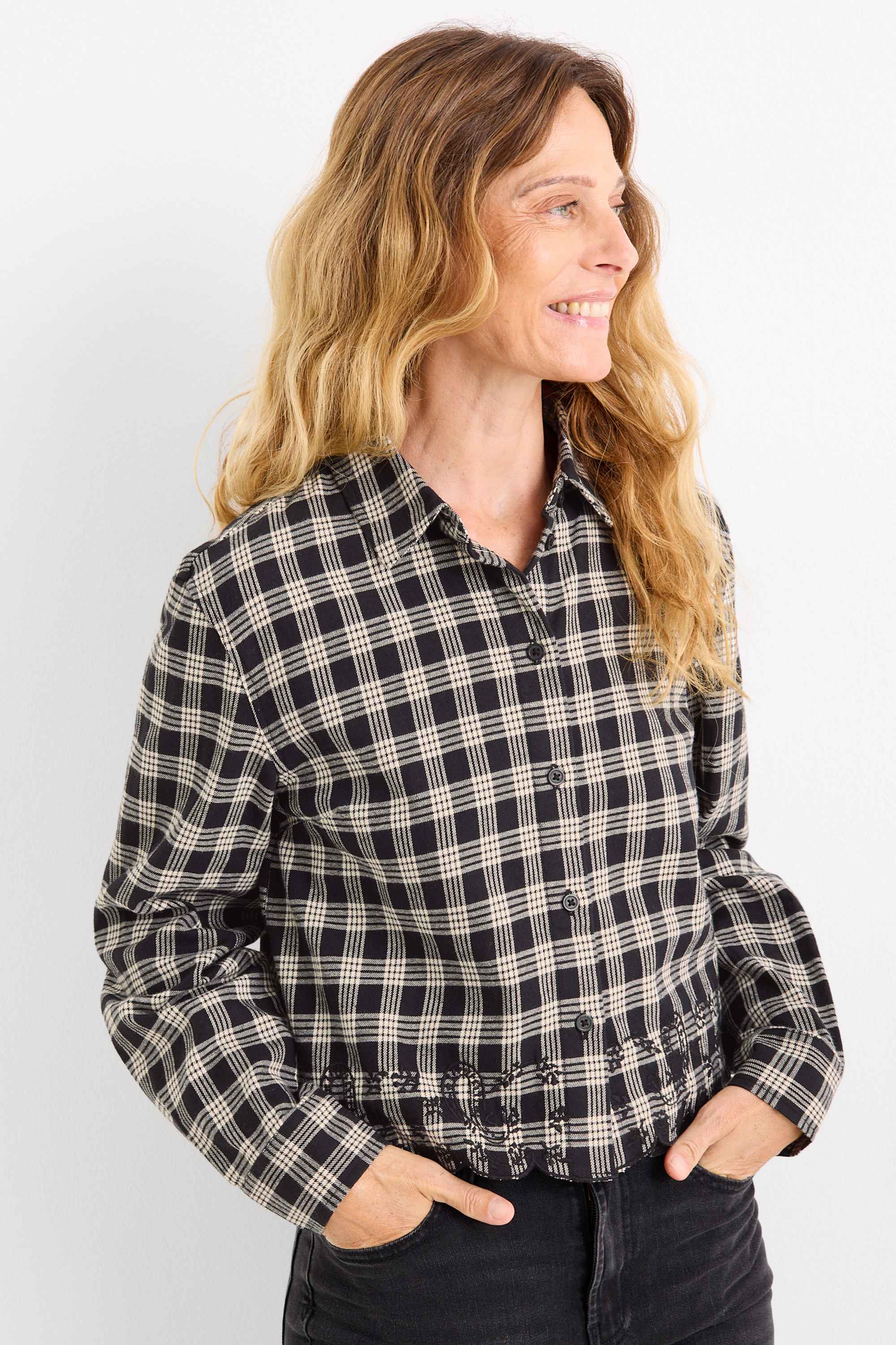 Flannel blouse - check black / white