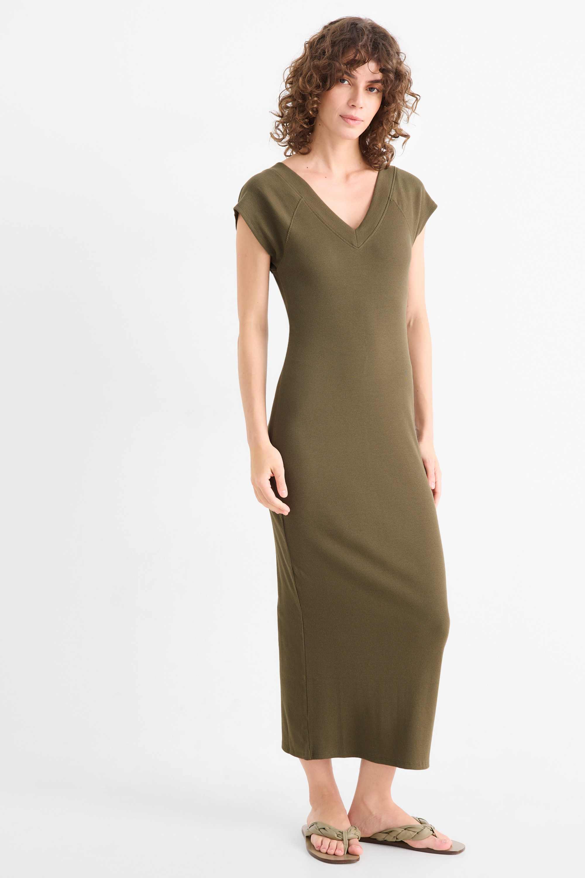 Bodycon dress - ribbed green