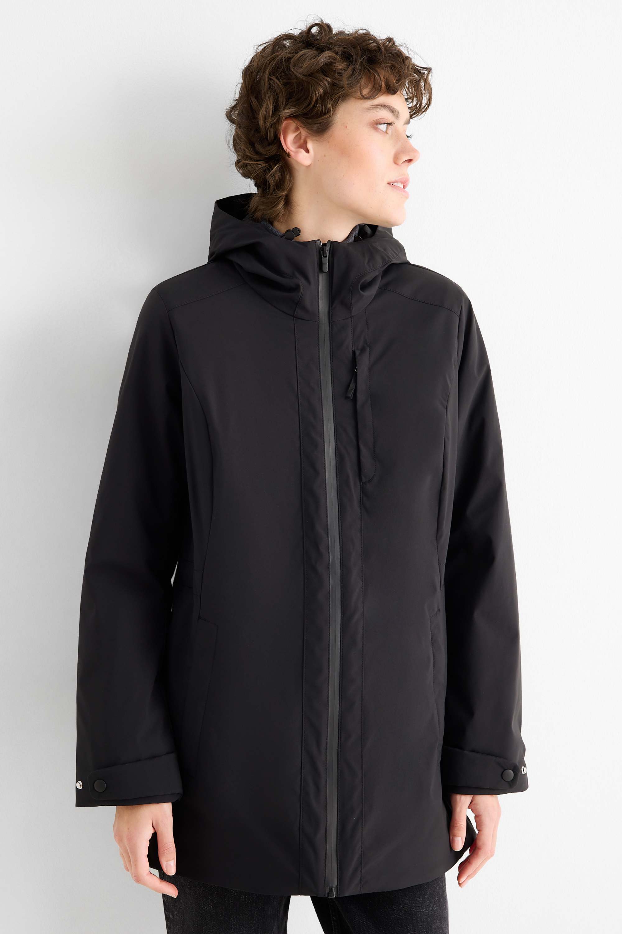 Jacket with hood - lined - water-repellent black