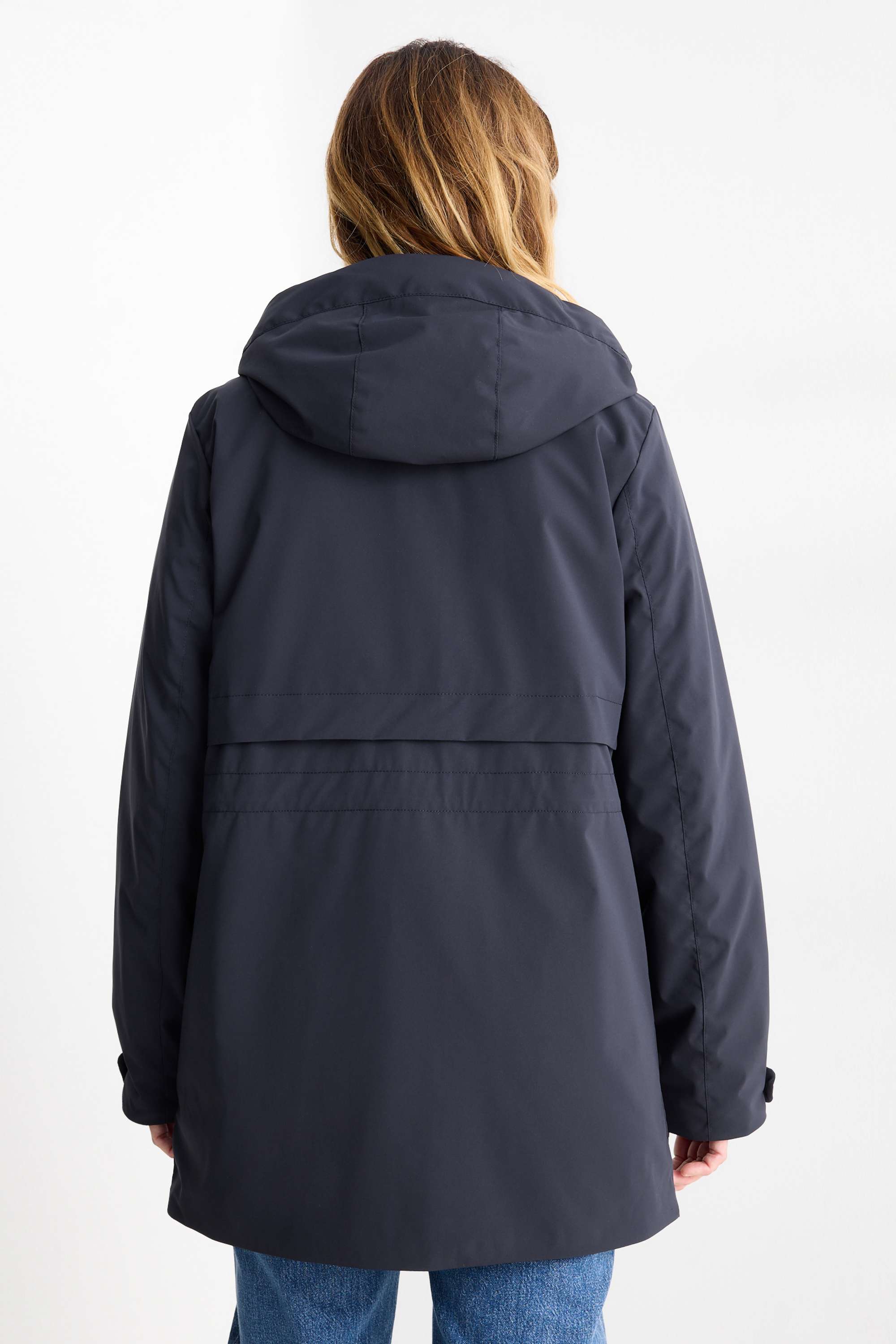 Jacket with hood - lined - water-repellent dark blue