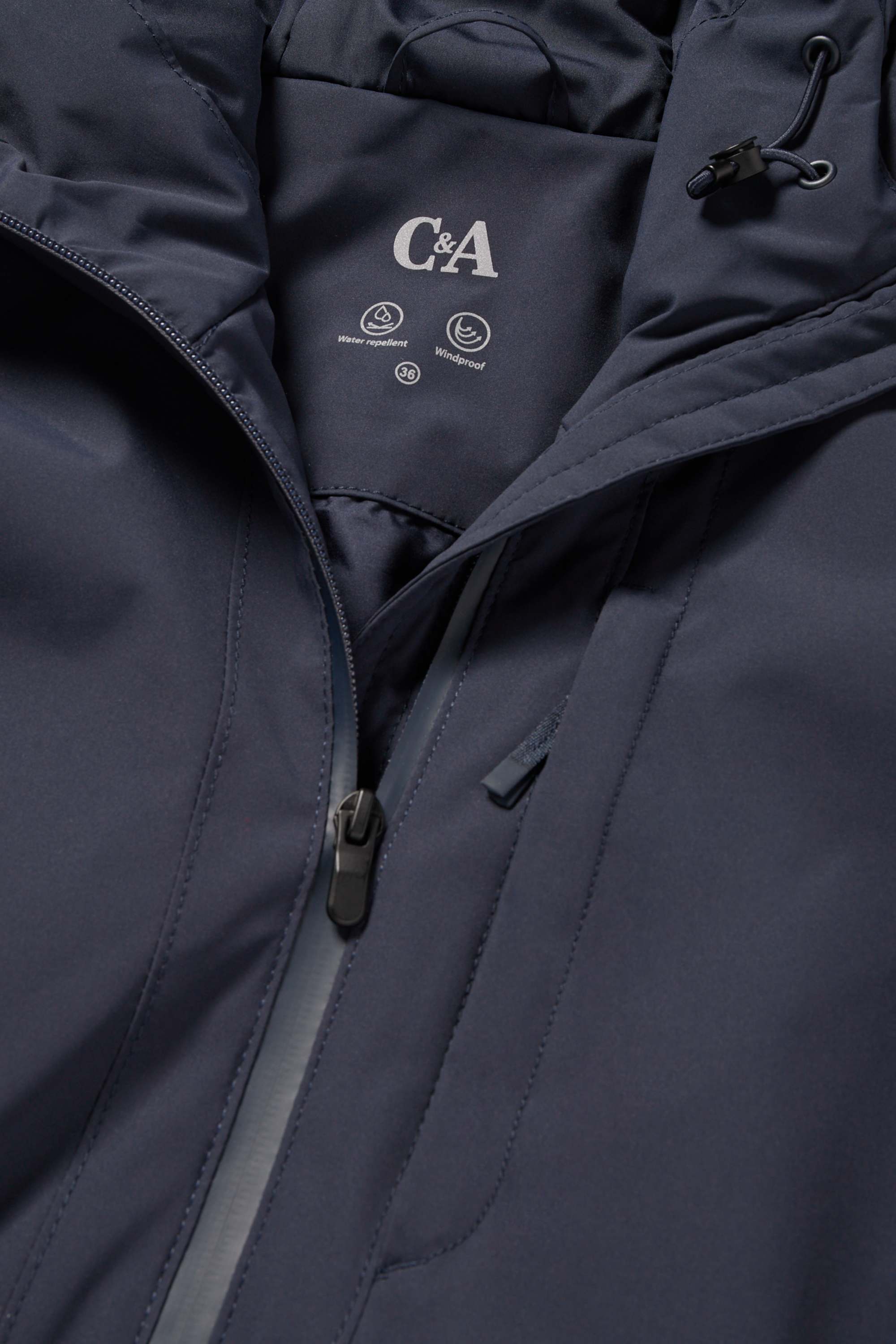 Jacket with hood - lined - water-repellent dark blue