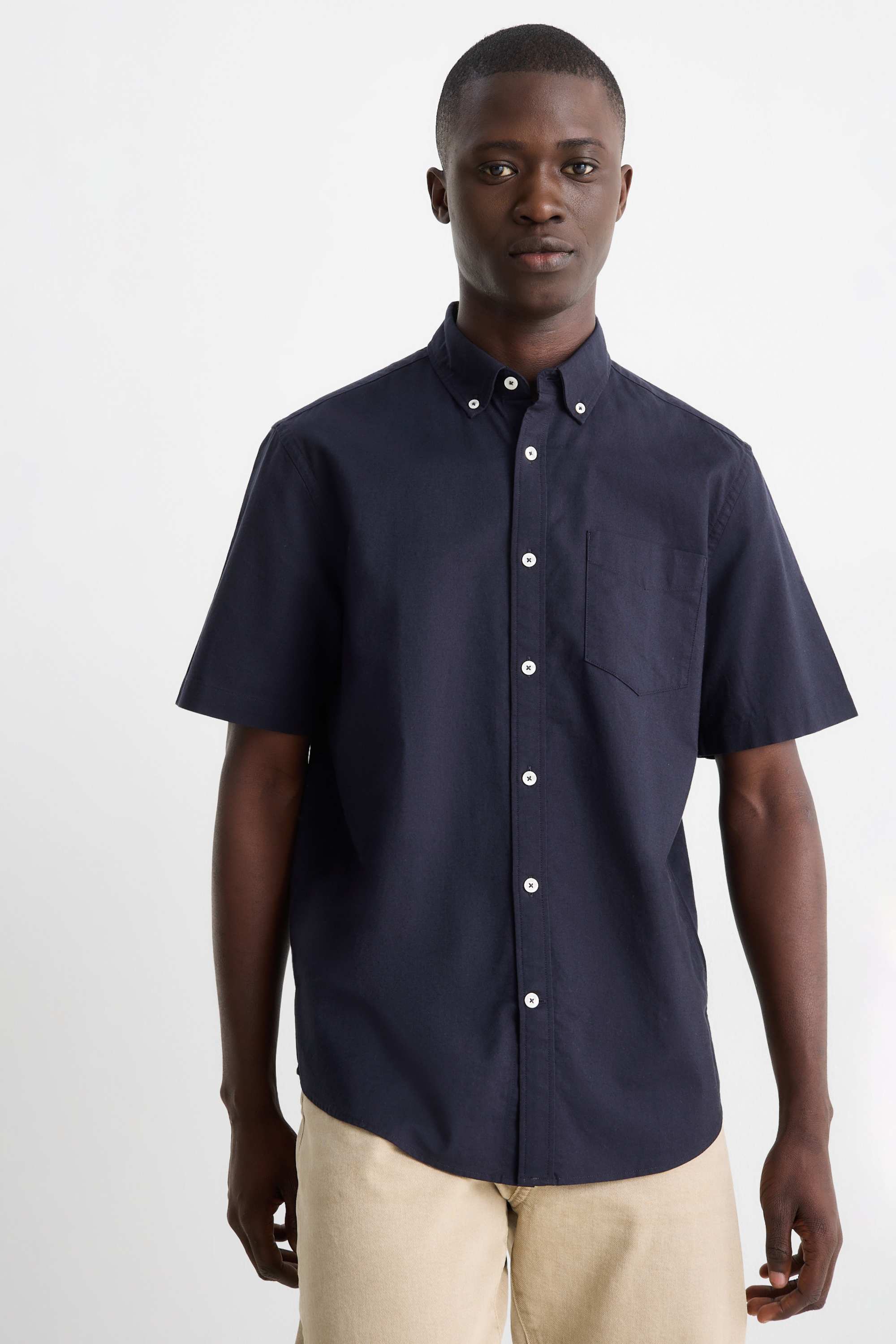Shirt - regular fit - button-down collar dark blue