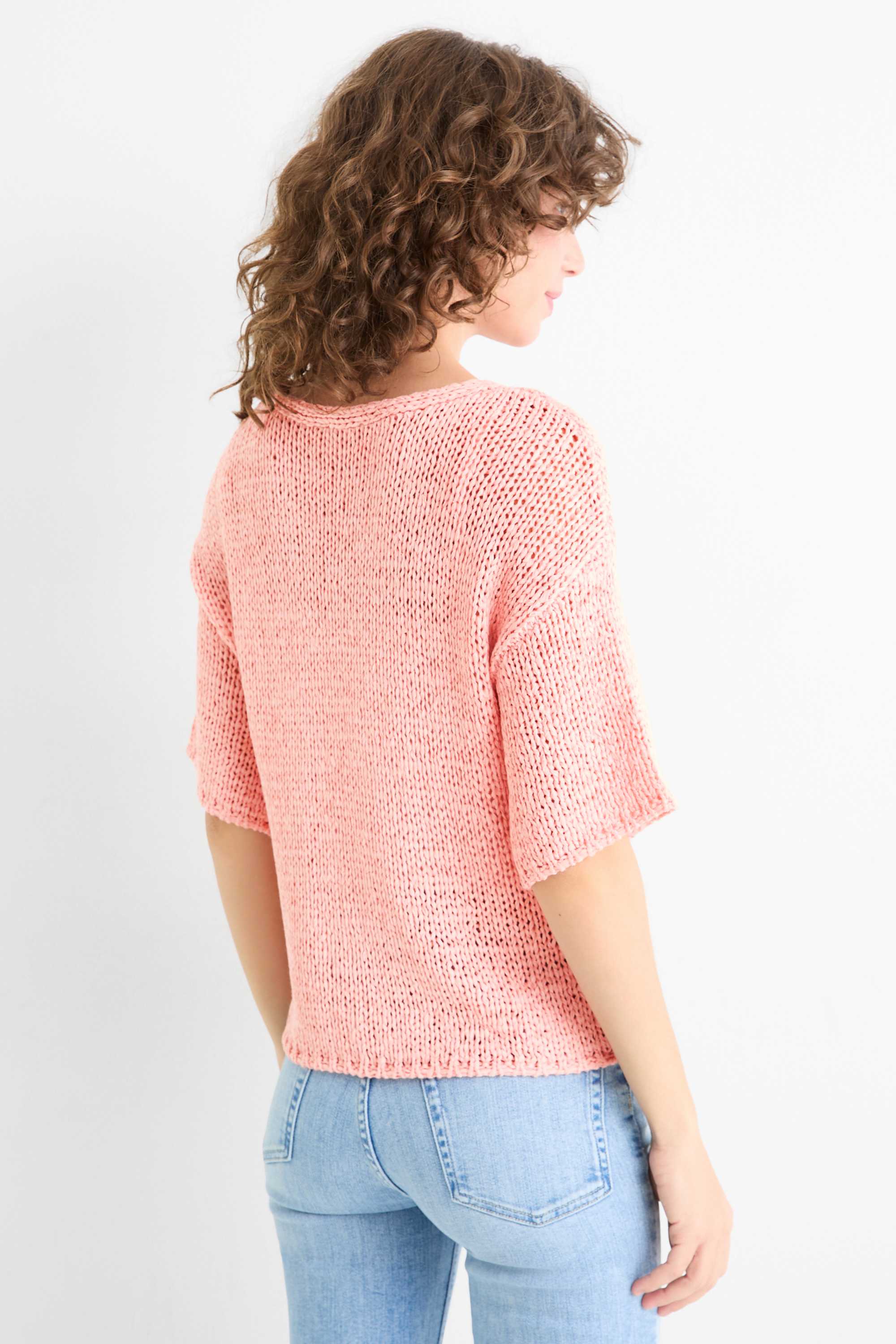 Knitted jumper - short sleeve pink