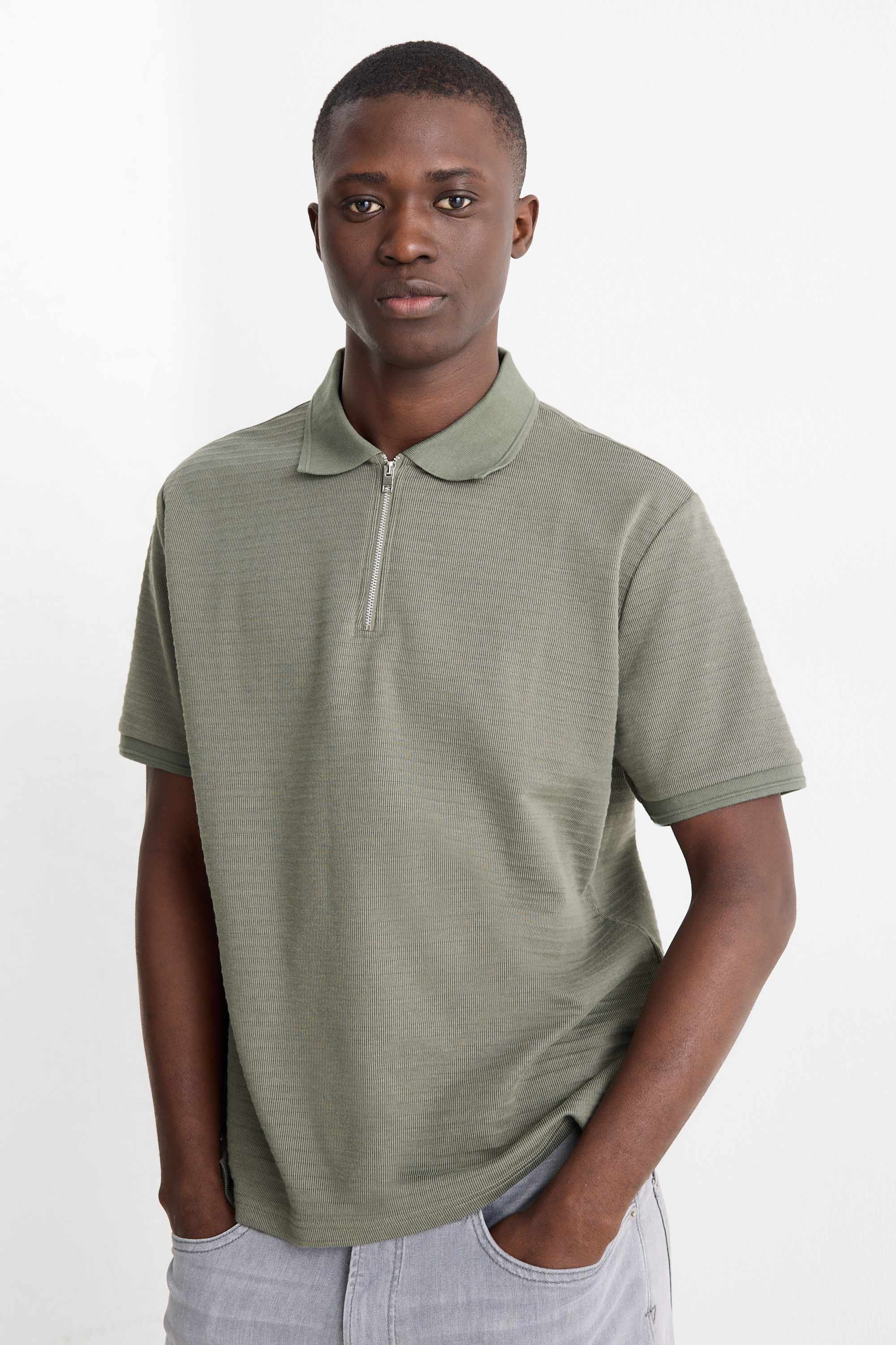 Polo shirt - regular fit - ribbed green