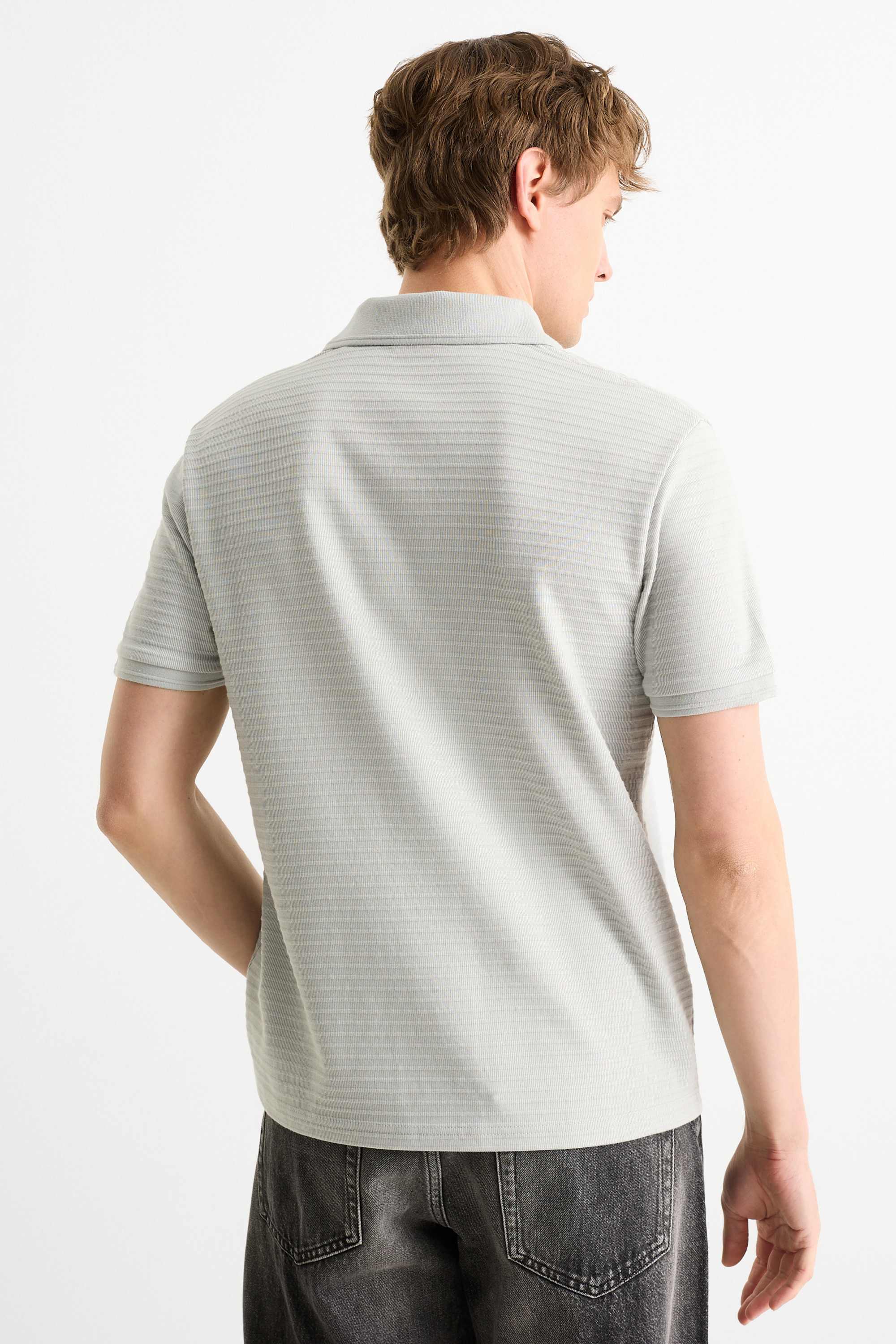 Polo shirt - regular fit - ribbed gray