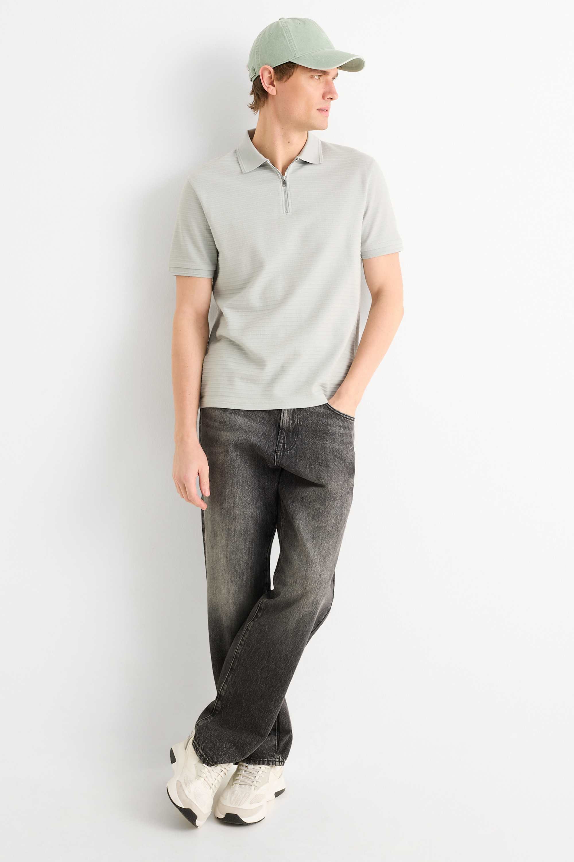 Polo shirt - regular fit - ribbed gray