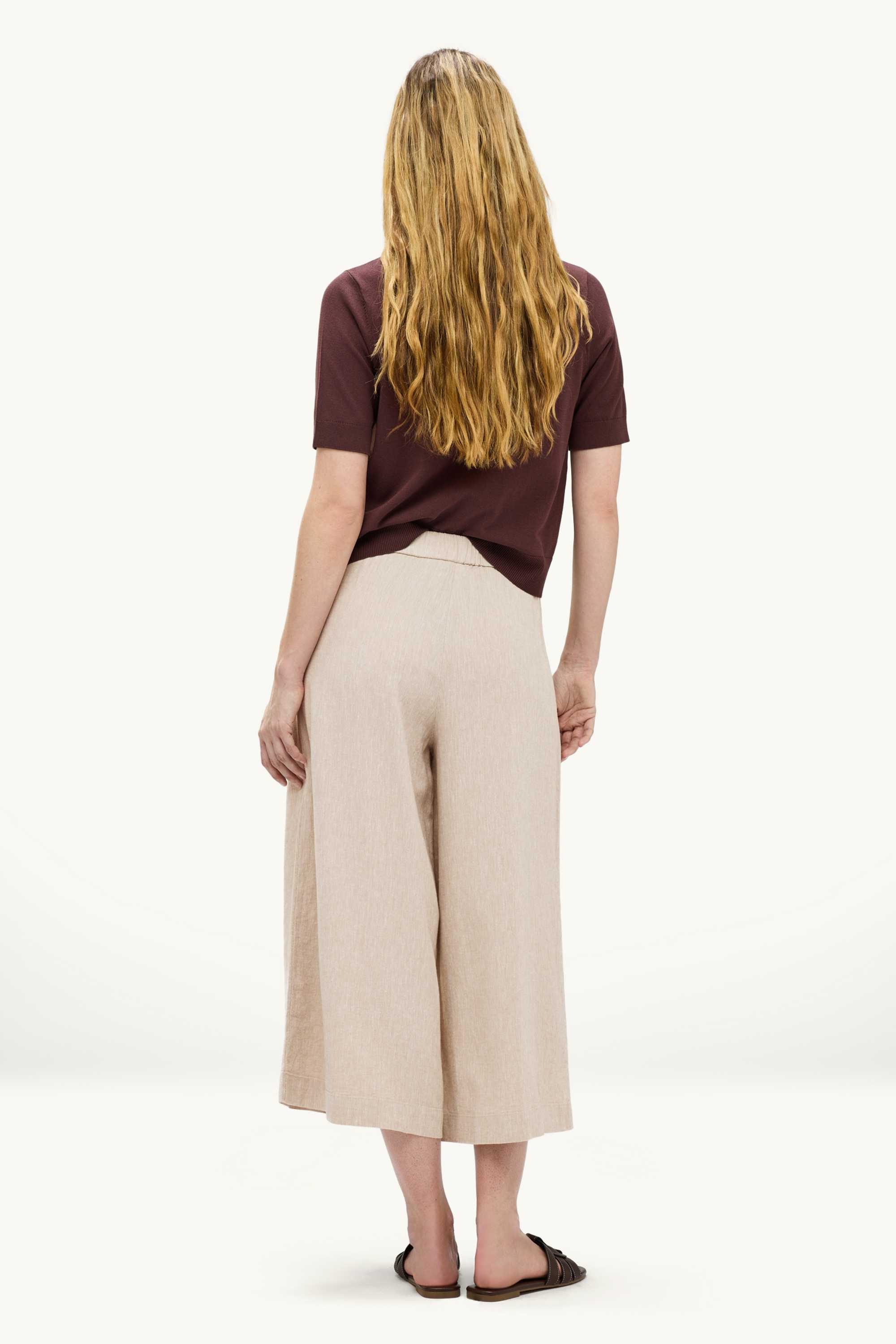 Cloth trousers - mid-rise waist - wide leg - linen blend beige