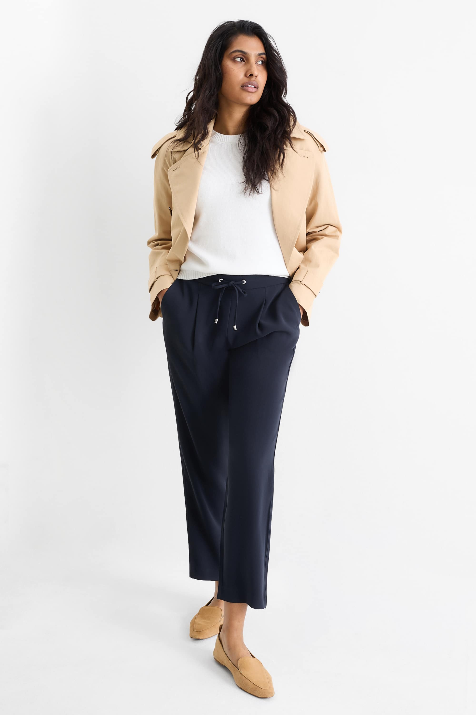 Cloth trousers - mid-rise waist - tapered fit dark blue