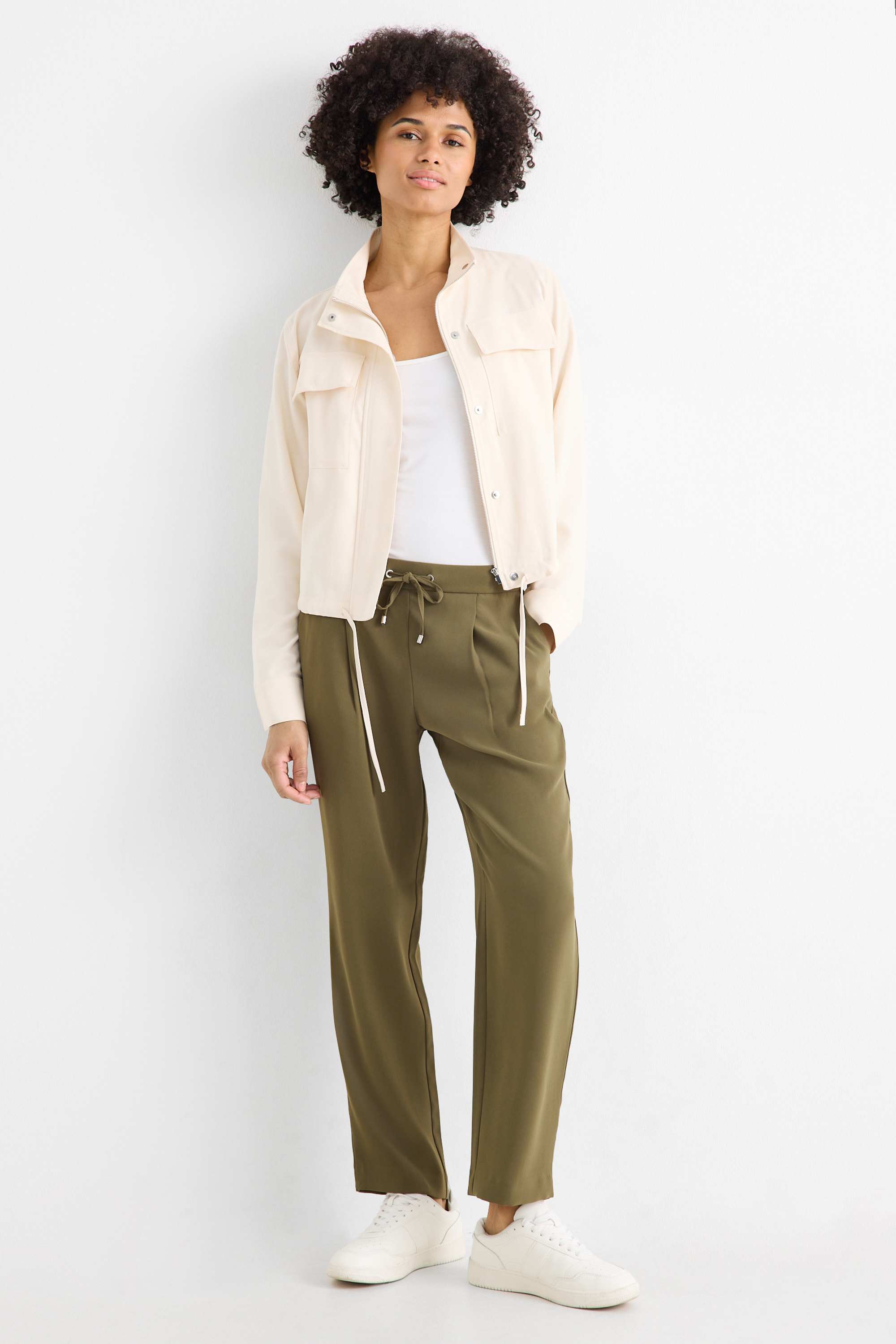 Cloth trousers - mid-rise waist - tapered fit dark green