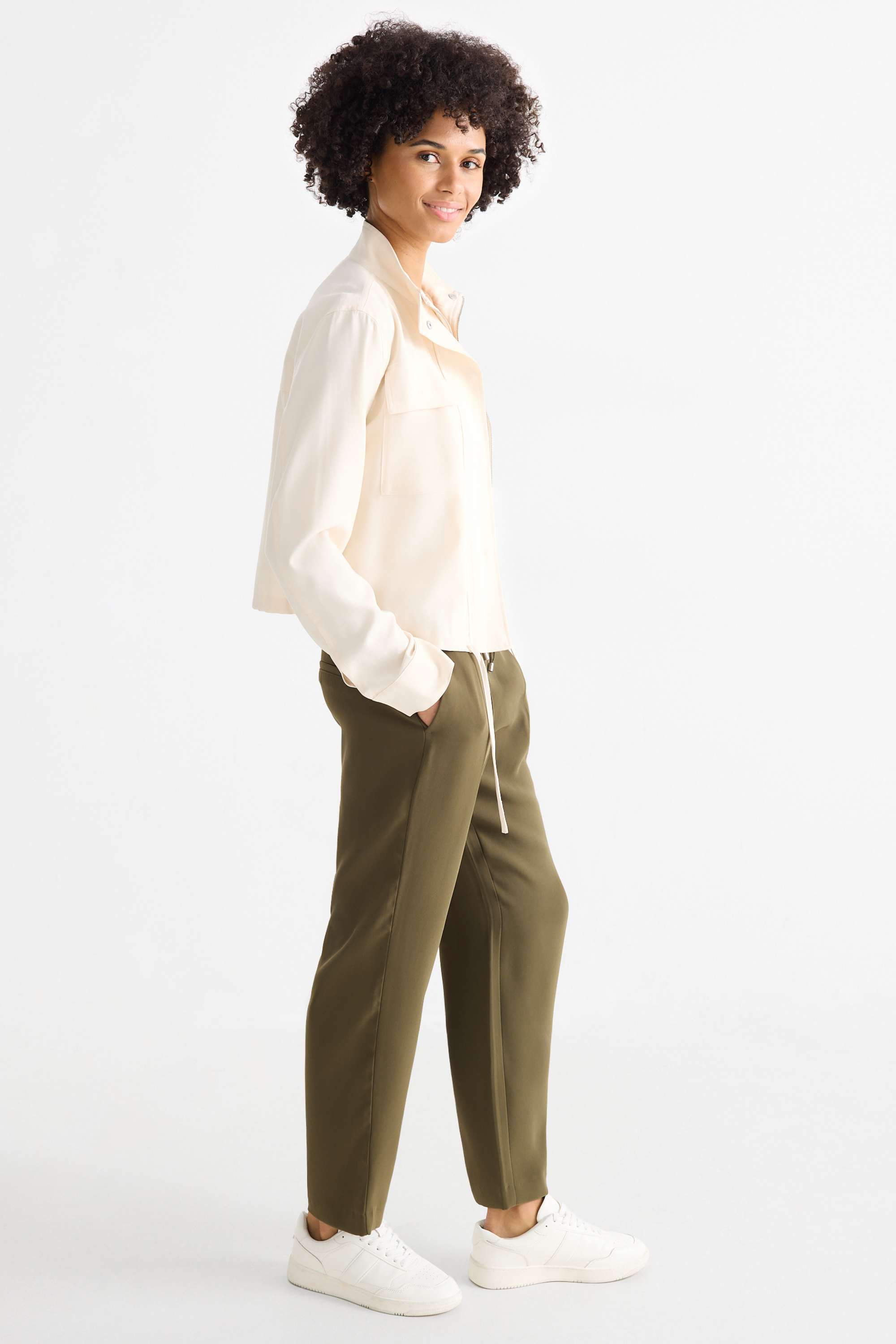 Cloth trousers - mid-rise waist - tapered fit dark green