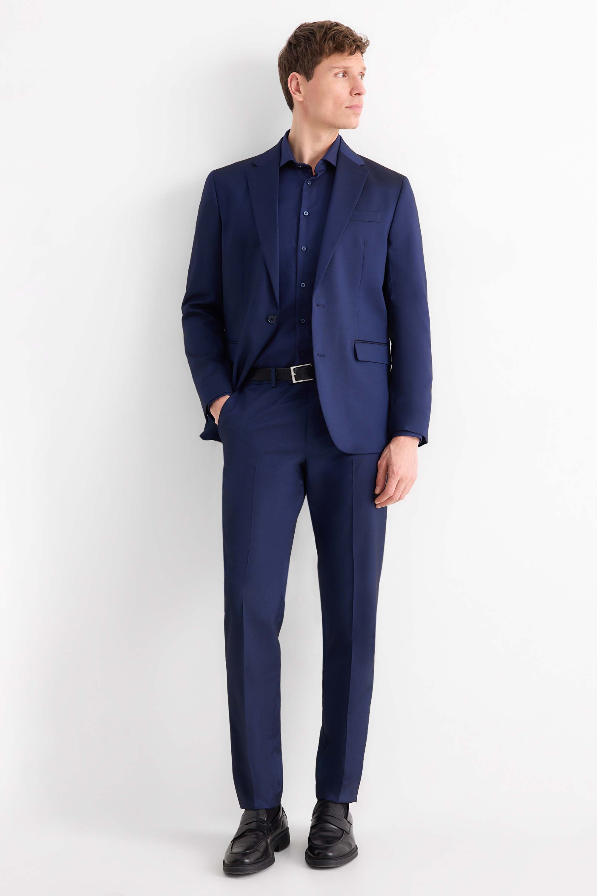 Business shirt - regular fit - cutaway collar - easy-iron dark blue