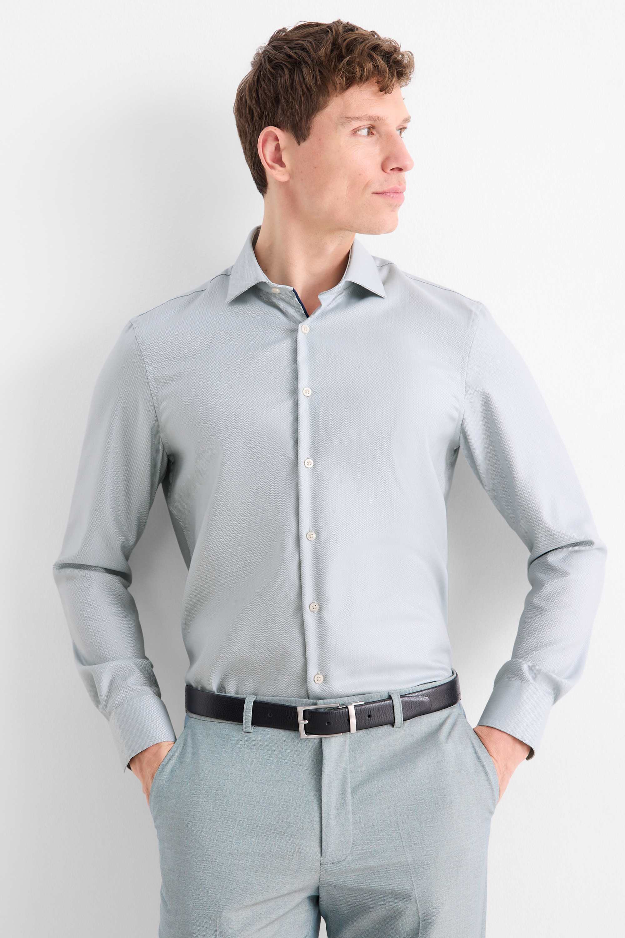 Business shirt - regular fit - cutaway collar - easy-iron mint green