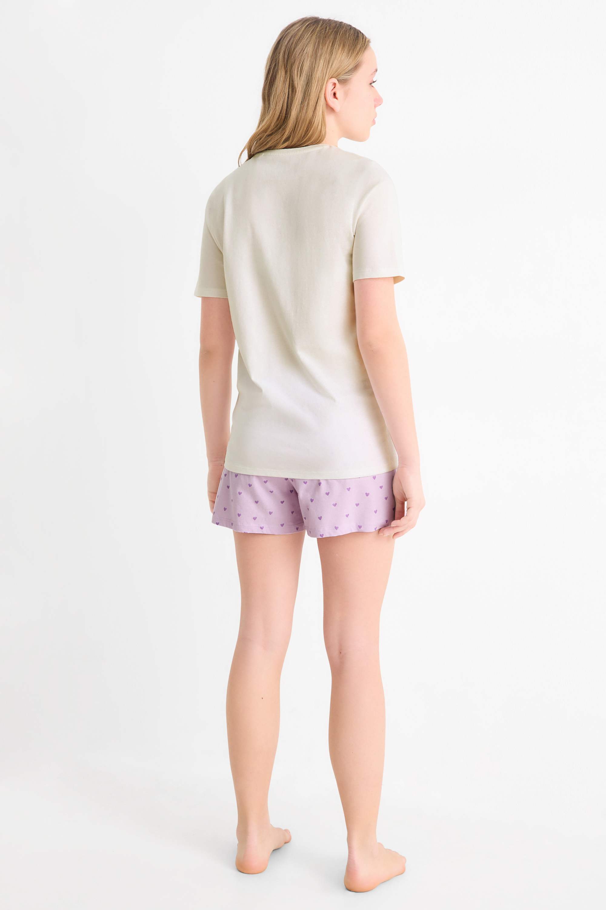 Bow and heart - short pyjamas - 2 piece purple / white
