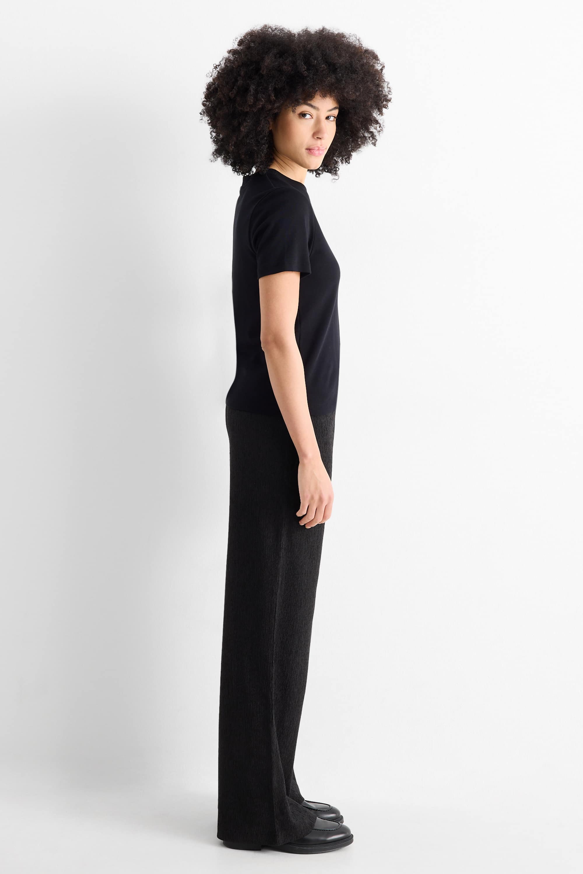 Jersey trousers - mid-rise waist - textured black