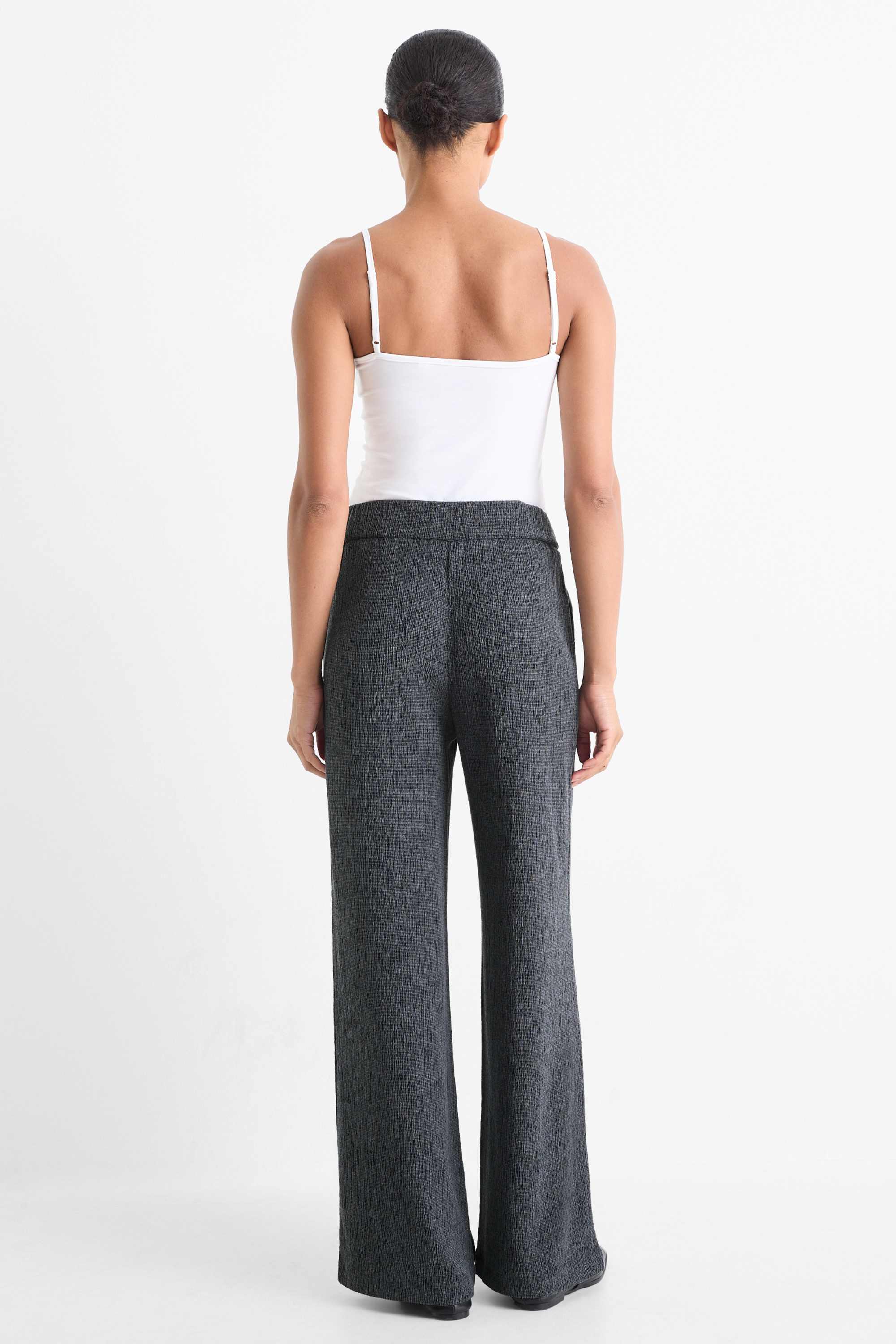 Jersey trousers - mid-rise waist - textured dark gray