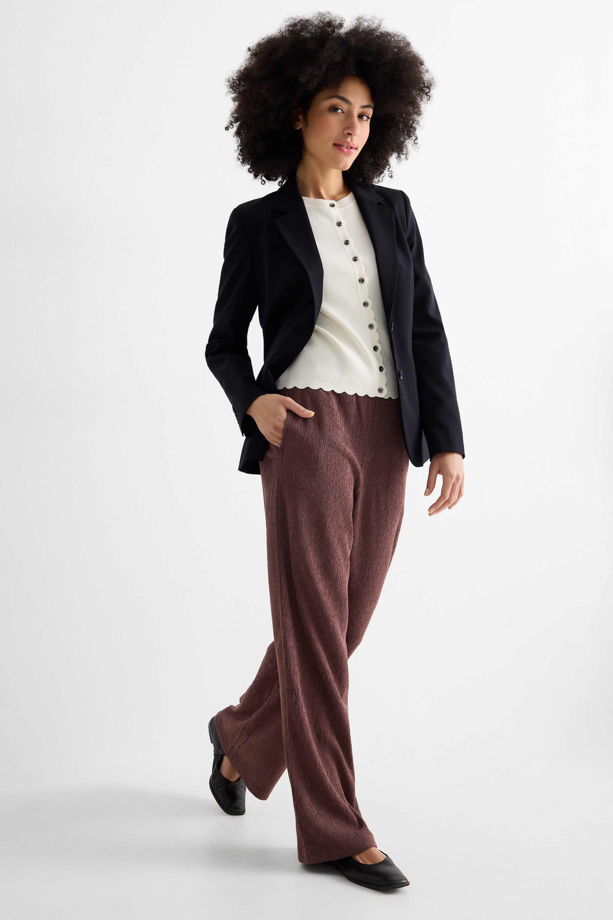 Jersey trousers - mid-rise waist - textured brown