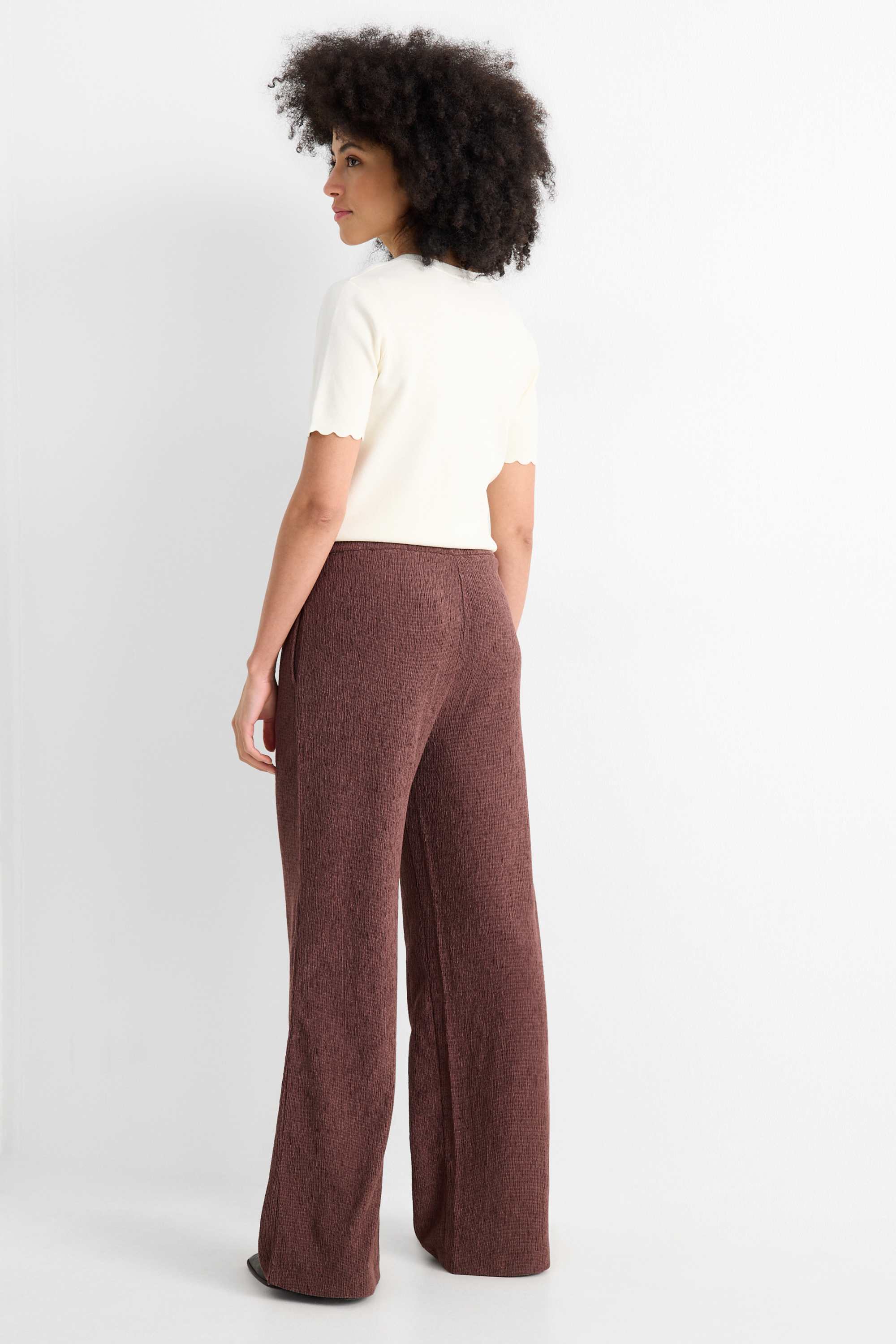 Jersey trousers - mid-rise waist - textured brown