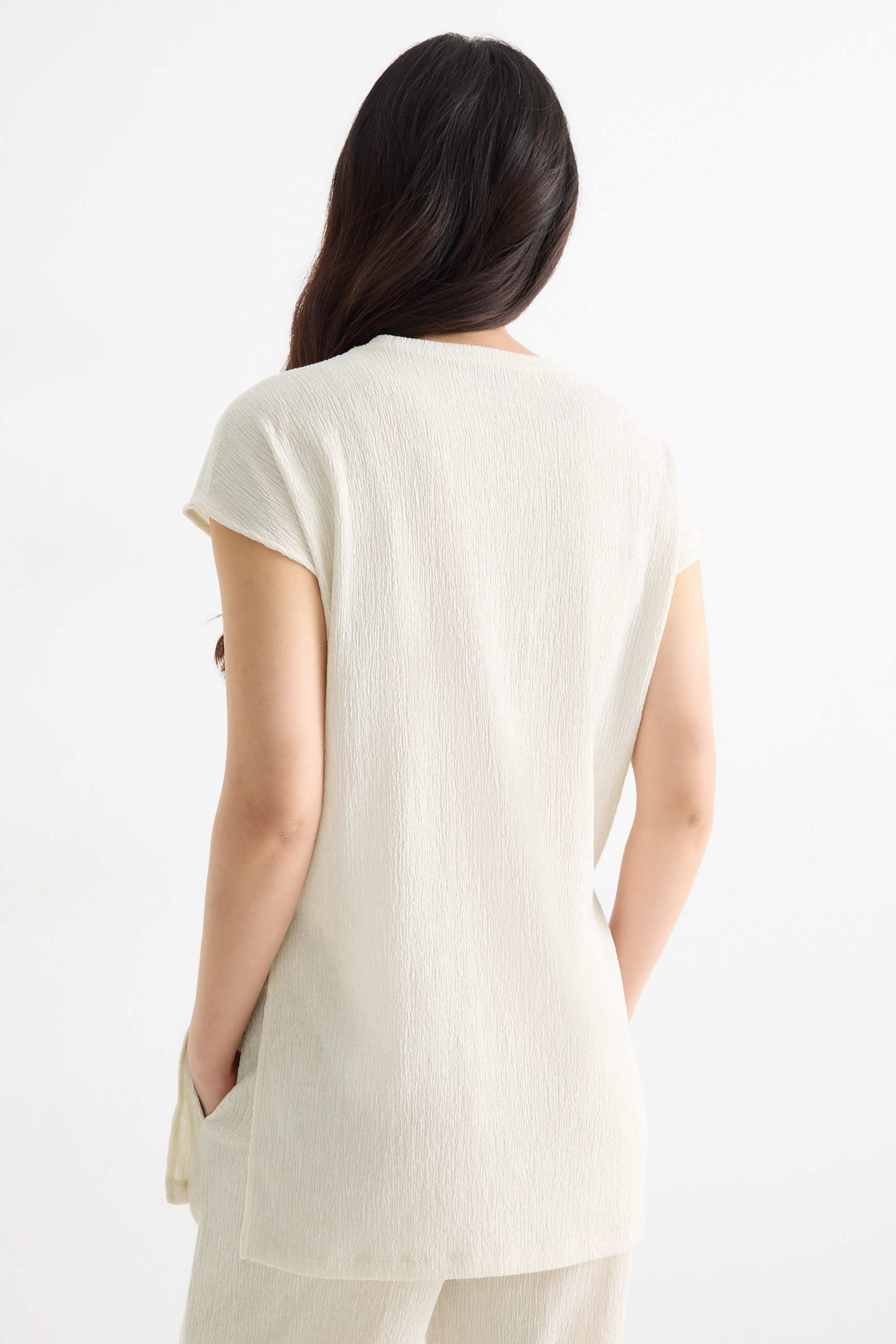 T-shirt - slim fit - textured cremewhite