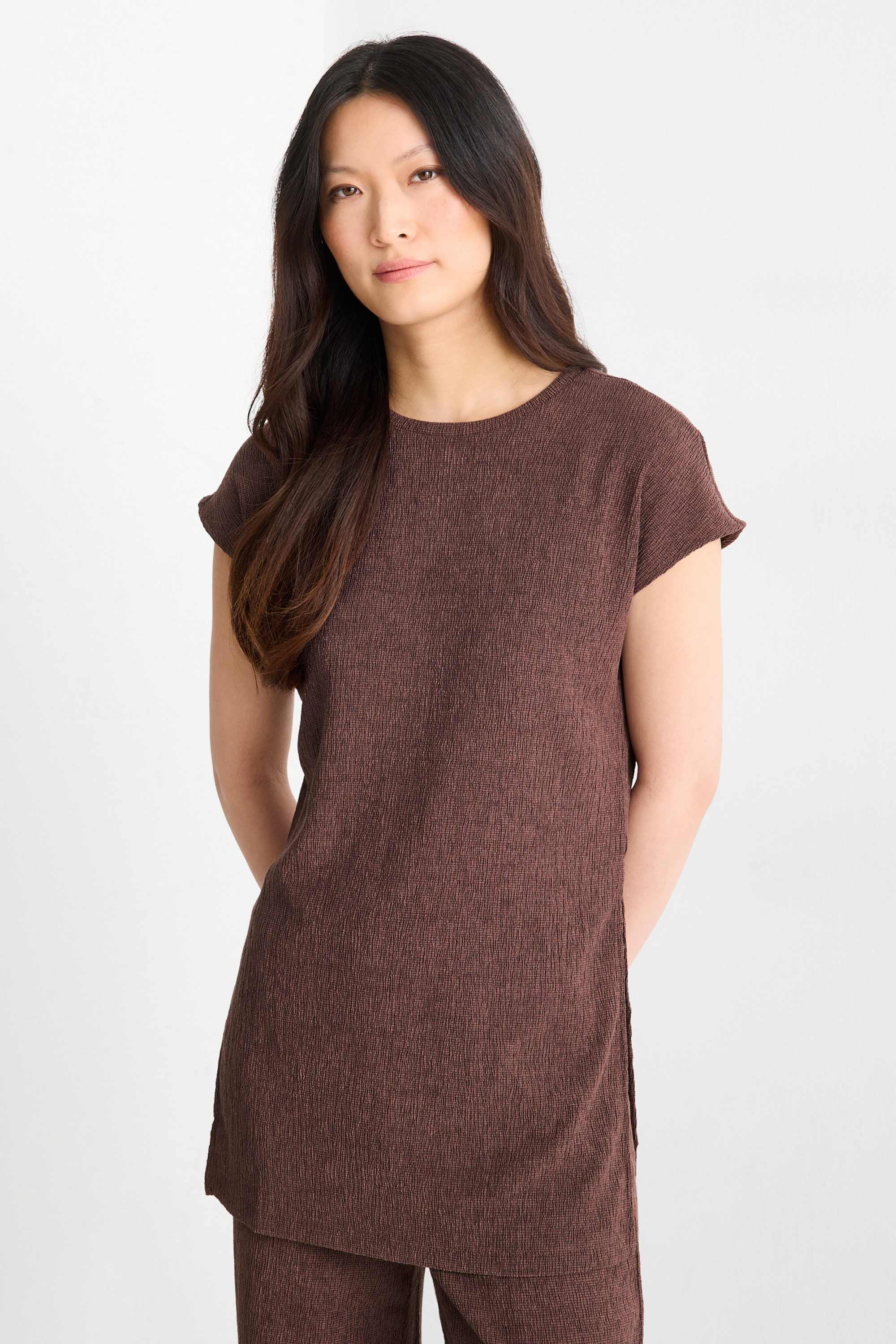 T-shirt - slim fit - textured brown