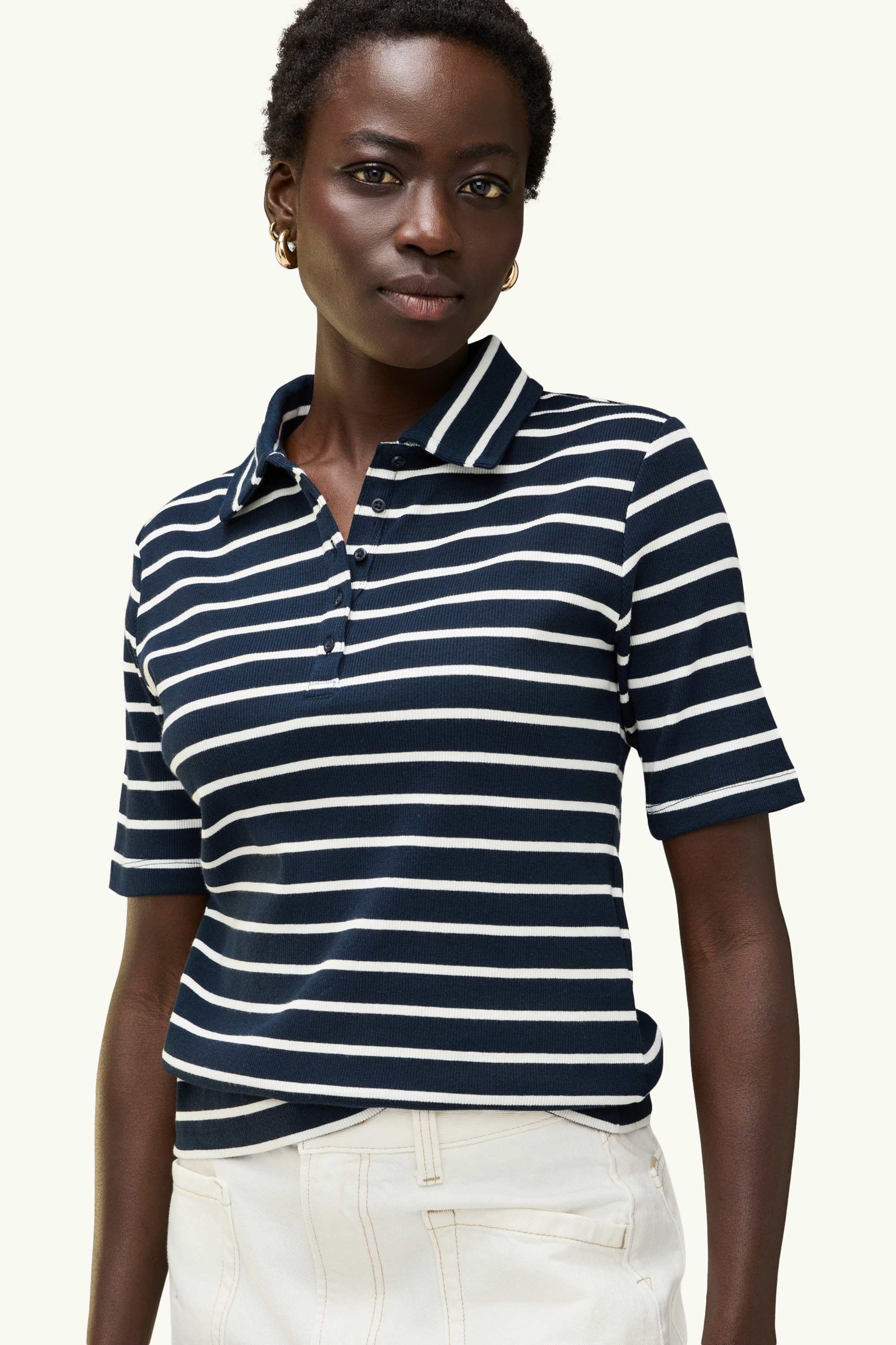 Polo shirt - regular fit - ribbed - striped dark blue / white