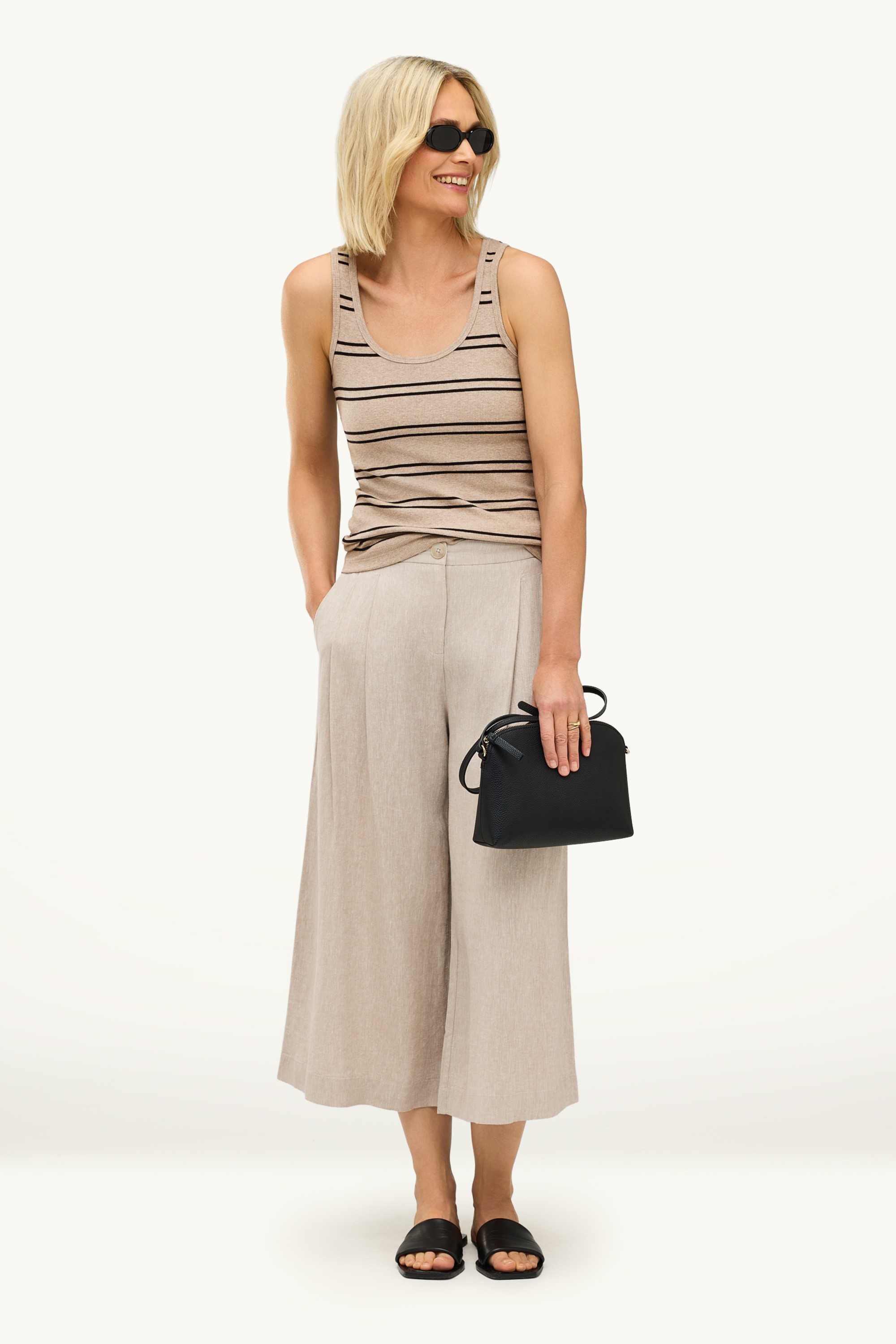 Top - ribbed - striped light brown
