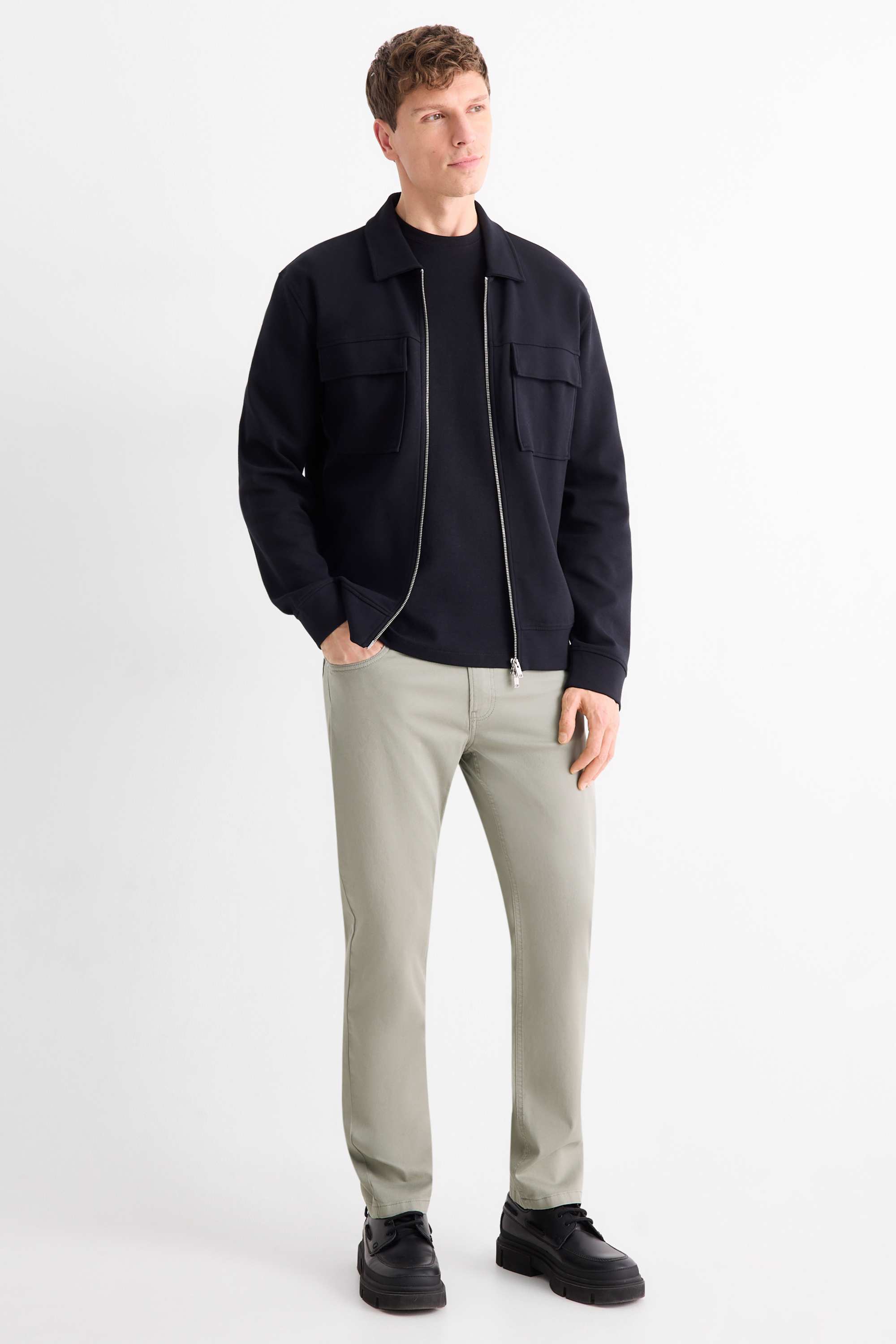 Trousers - slim fit - textured light green