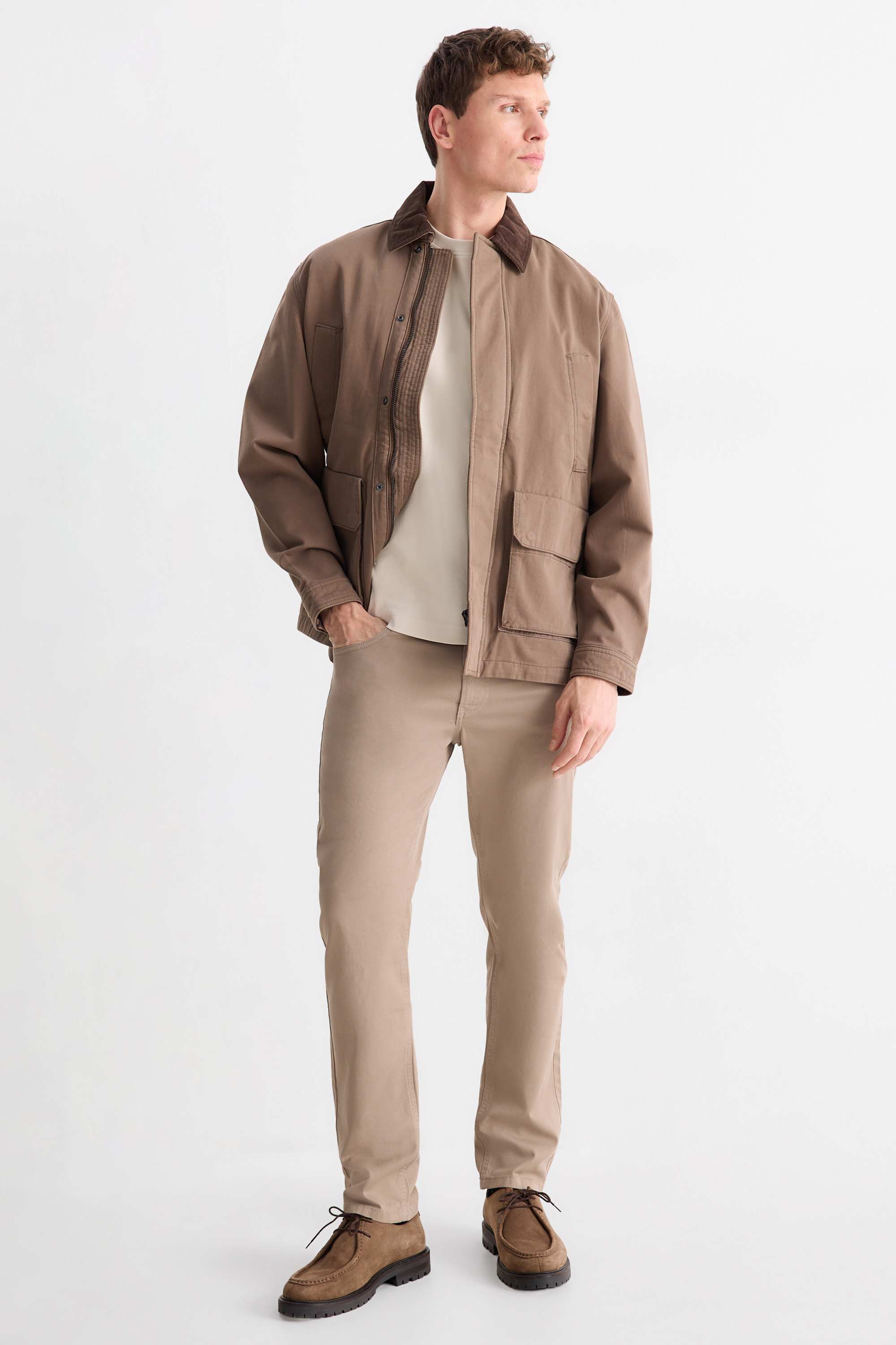 Trousers - slim fit - textured taupe