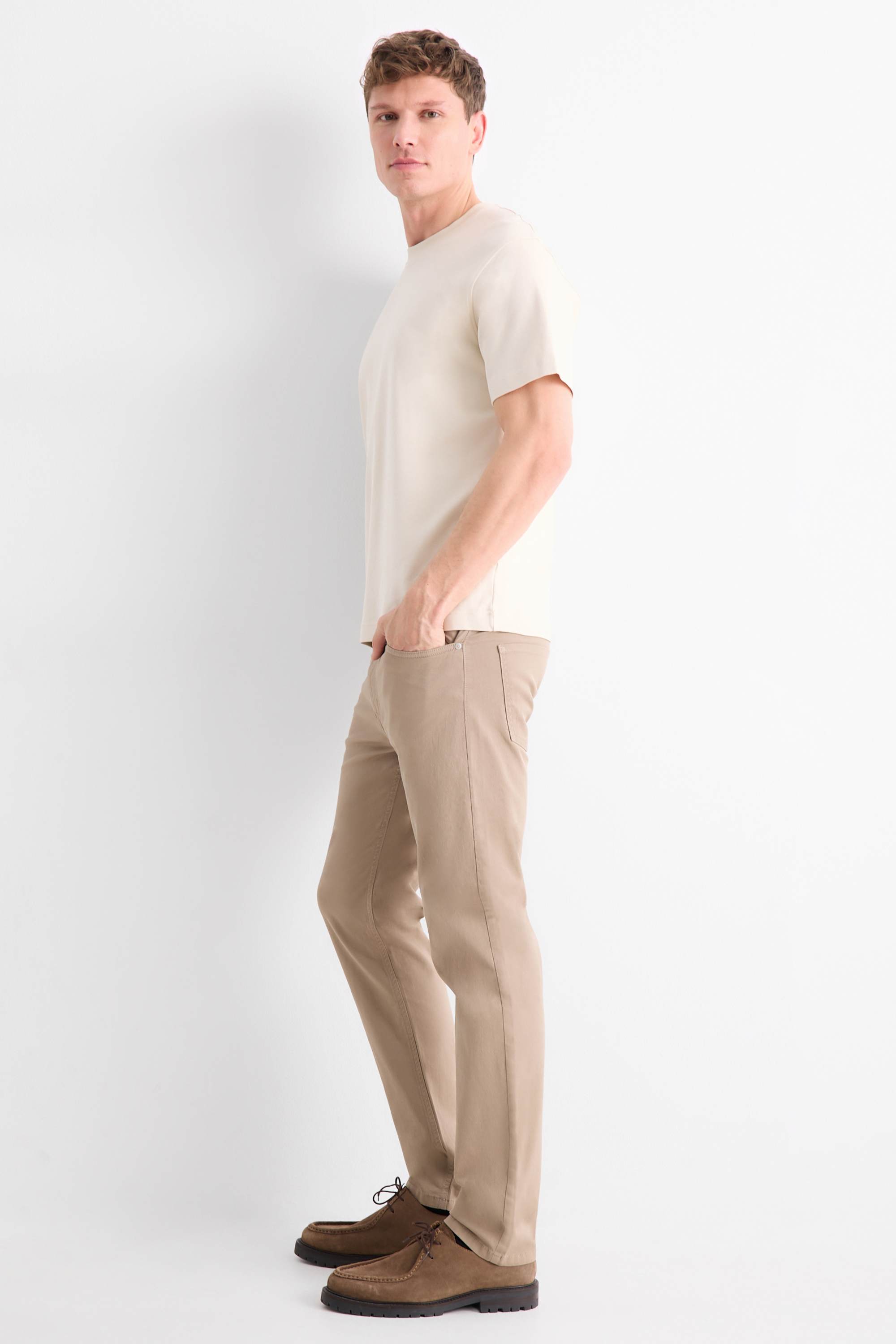 Trousers - slim fit - textured taupe