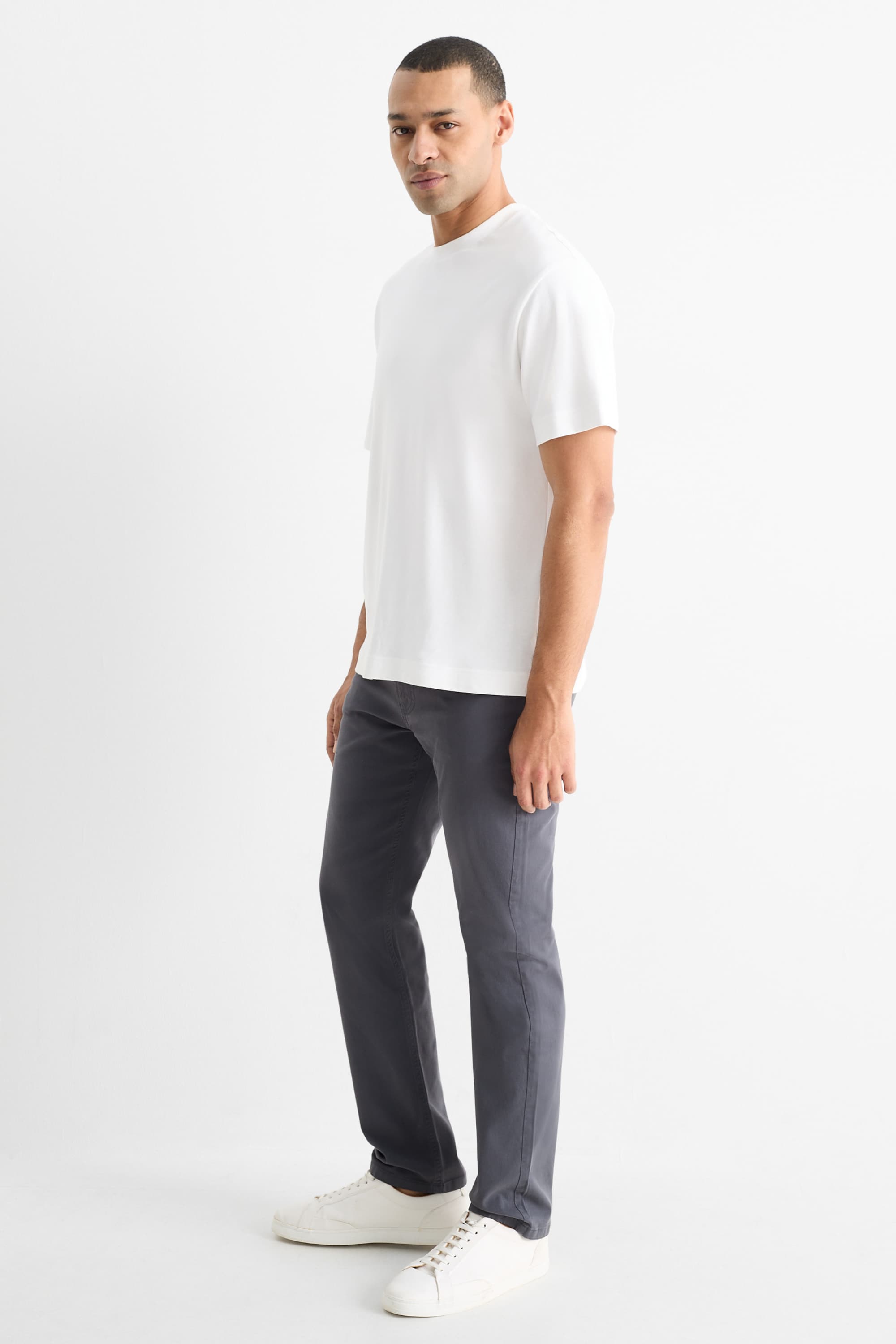Trousers - slim fit - textured dark gray
