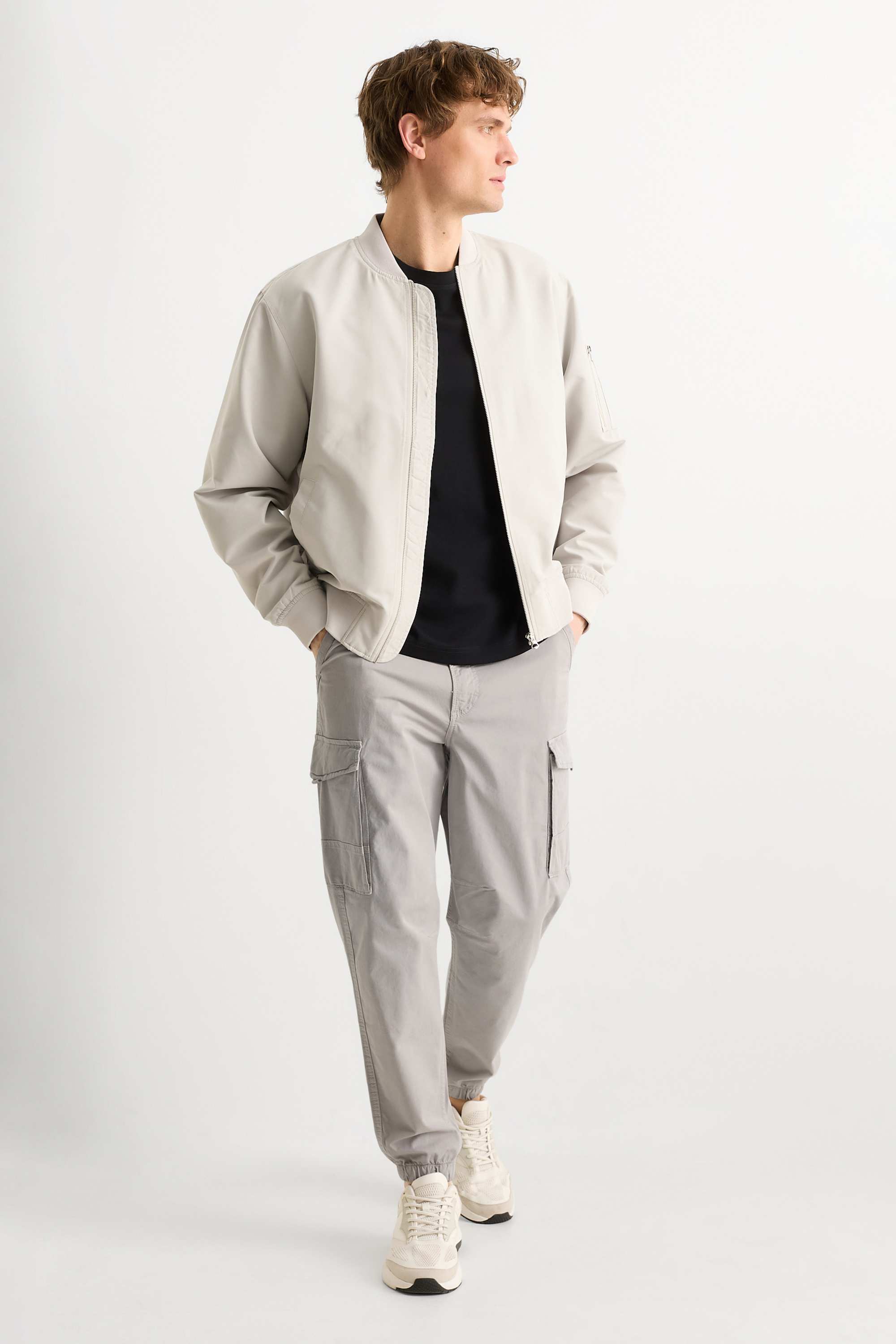 Cargo trousers - relaxed fit light gray