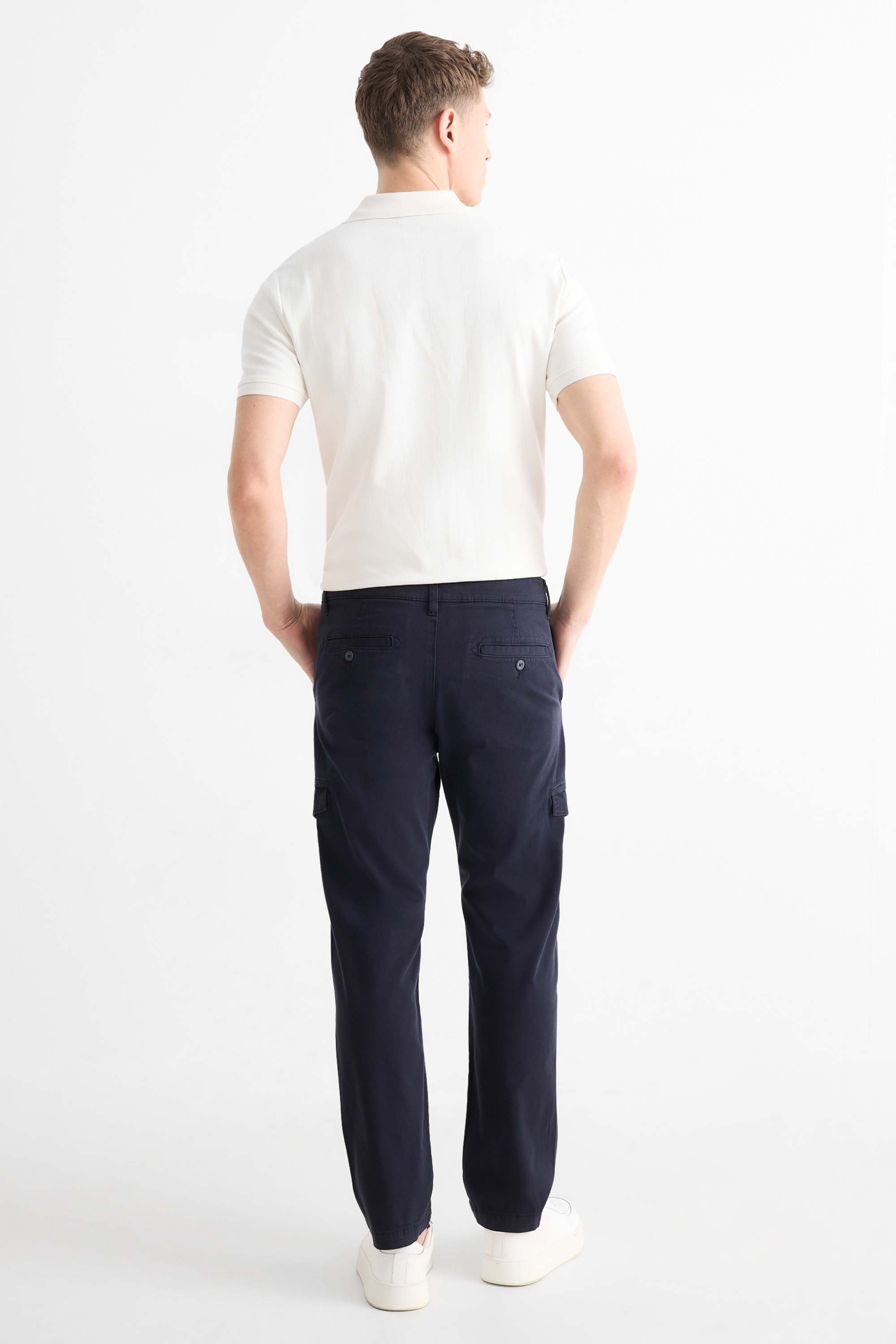 Cargo trousers - tapered fit - textured dark blue