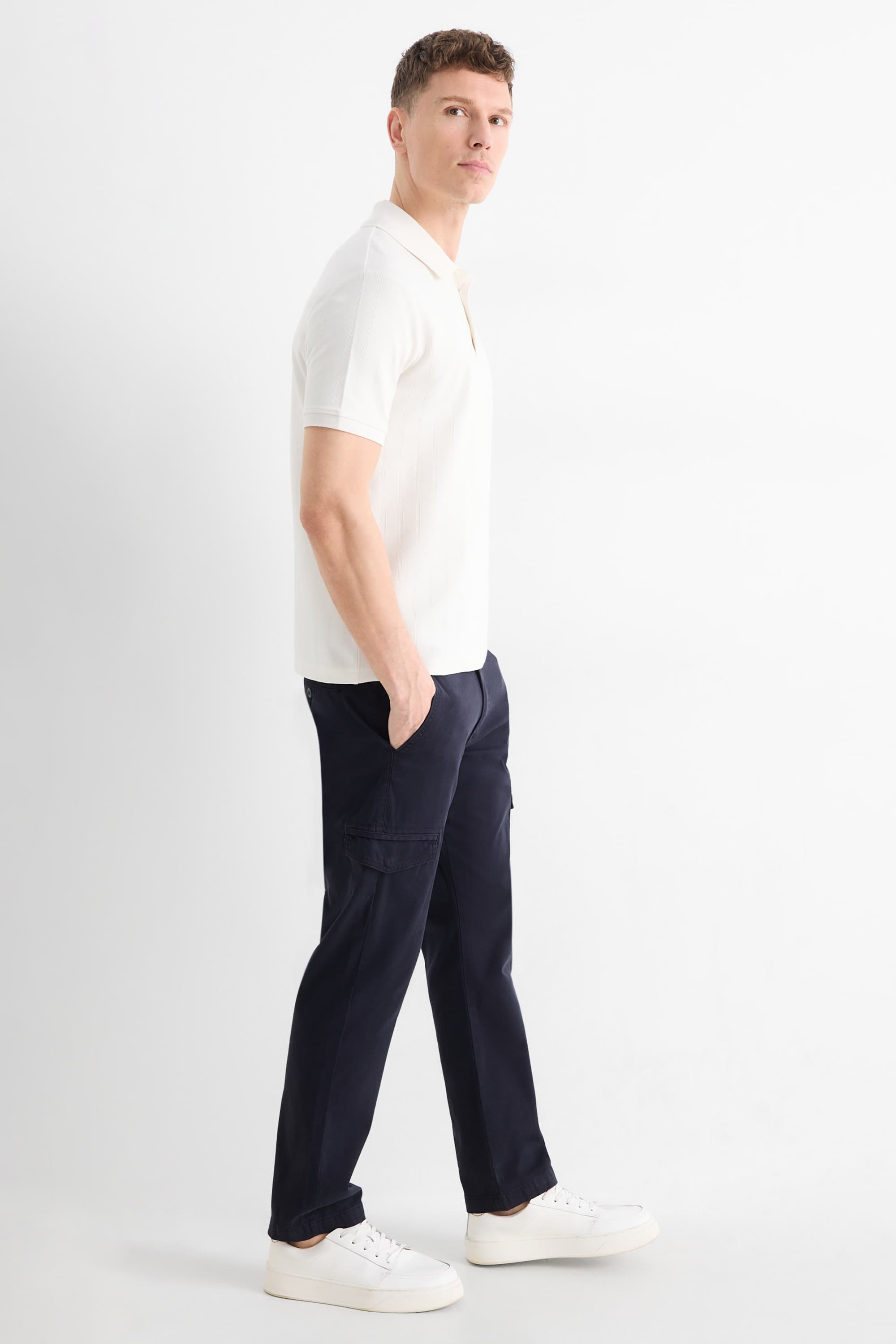 Cargo trousers - tapered fit - textured dark blue