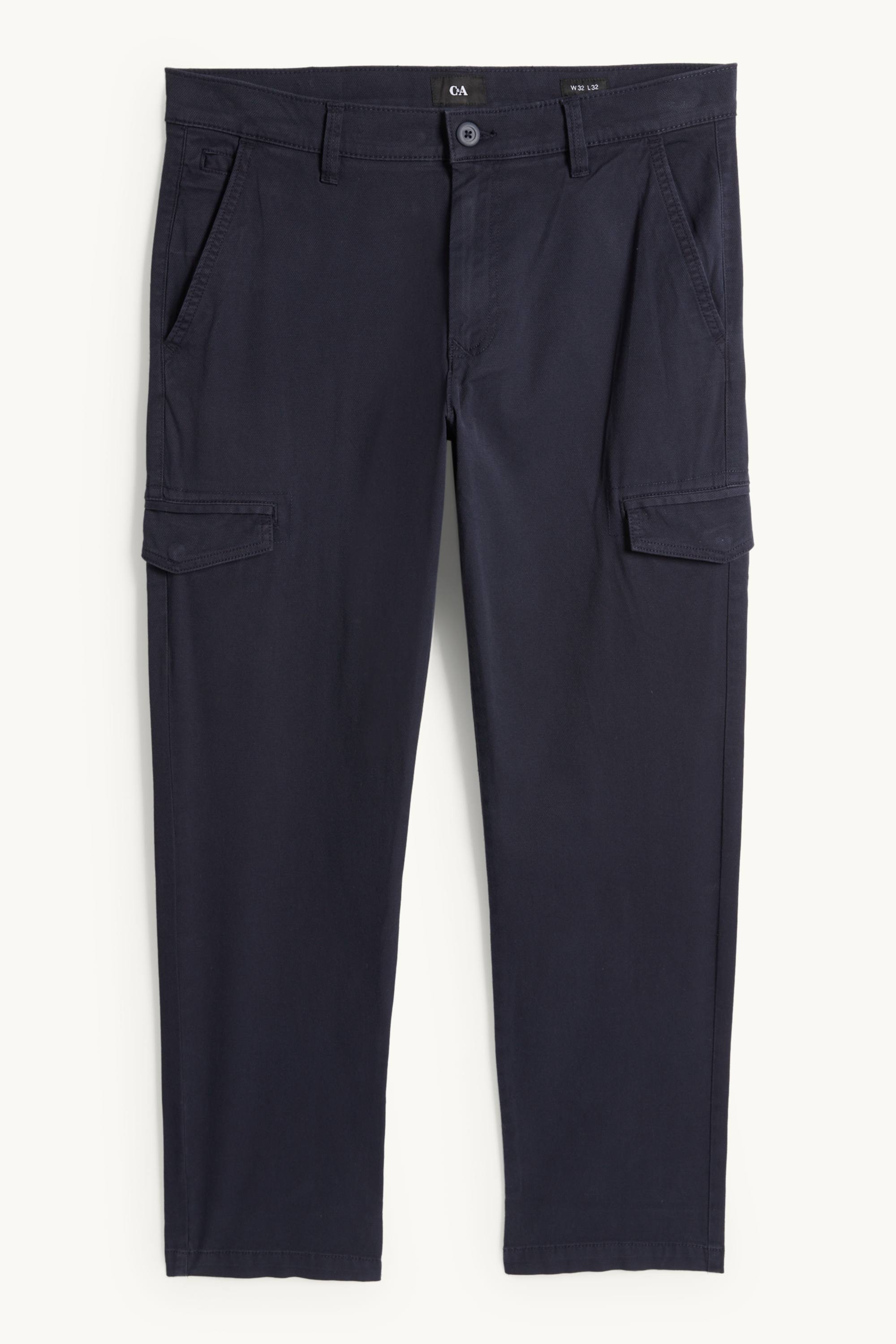 Cargo trousers - tapered fit - textured dark blue