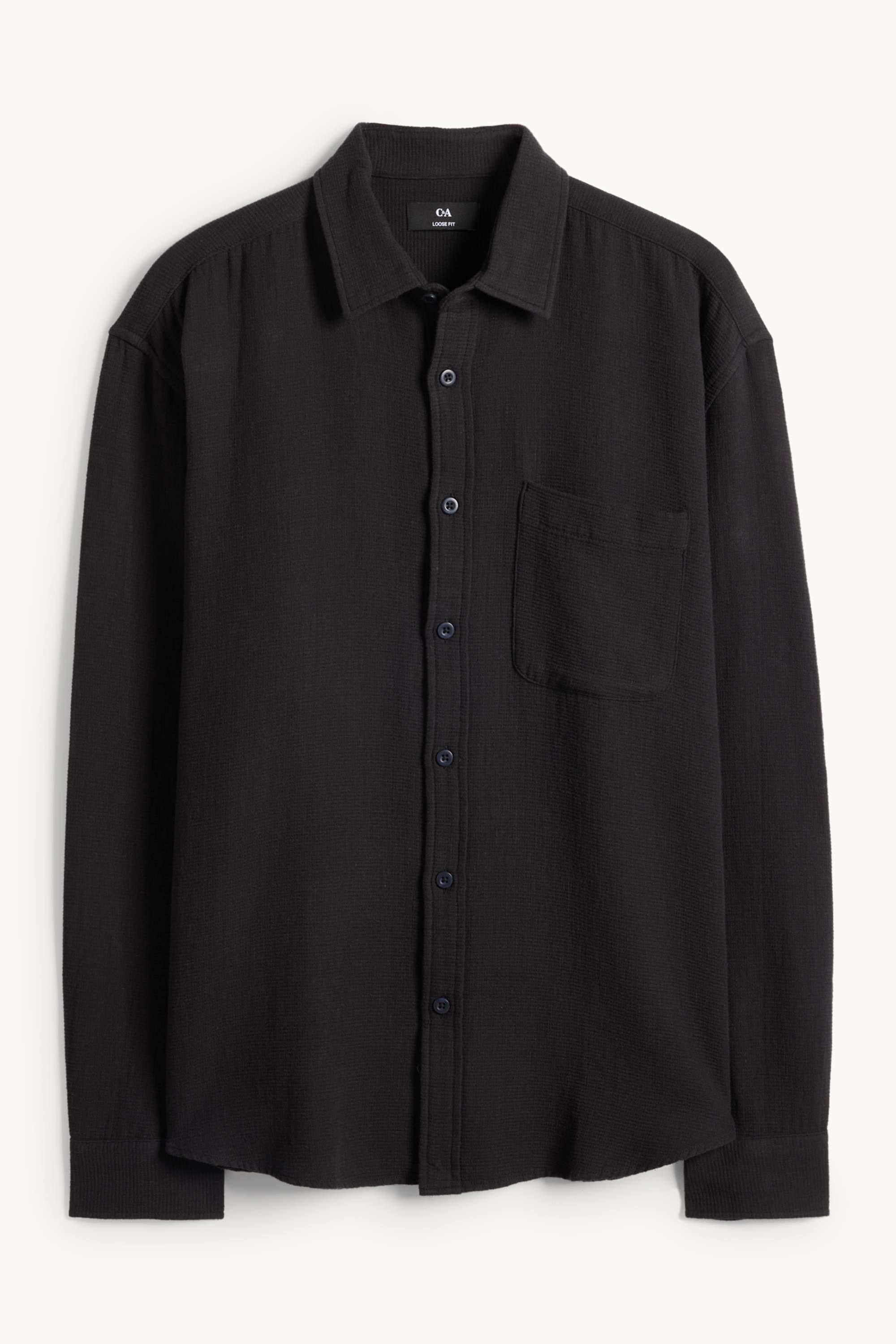 Shirt - loose fit - kent collar - textured black