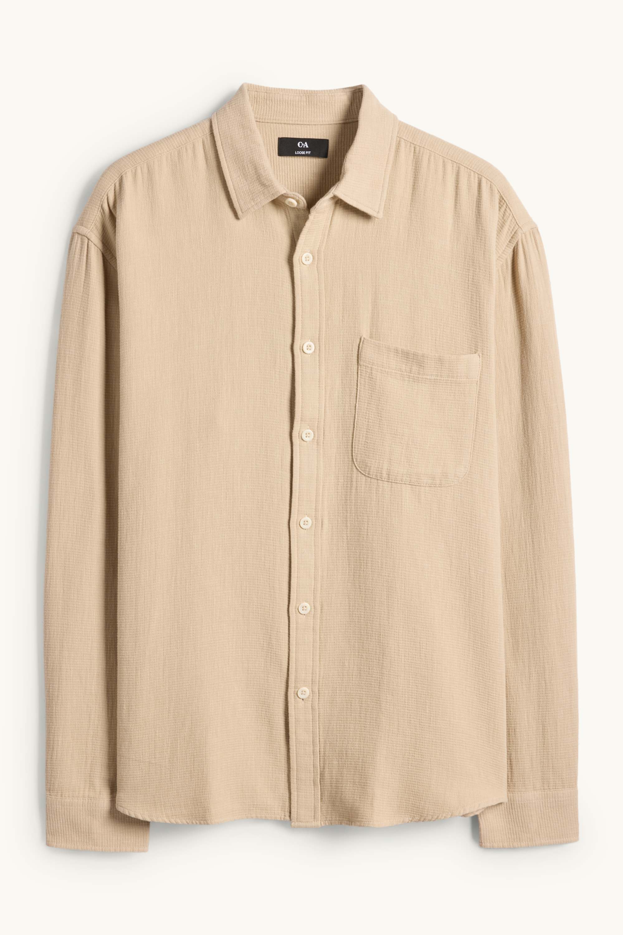 Shirt - loose fit - kent collar - textured beige