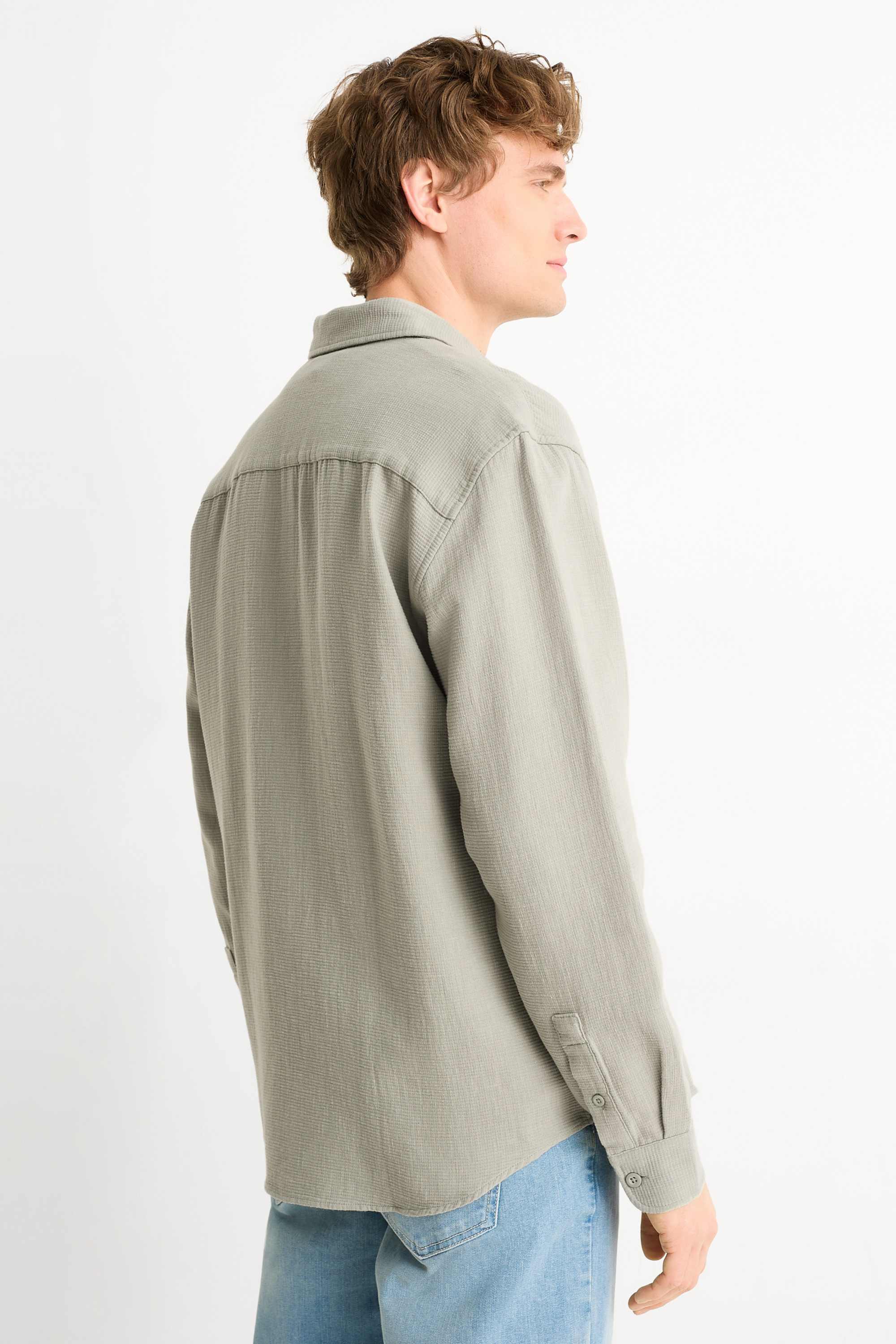 Shirt - loose fit - kent collar - textured light green