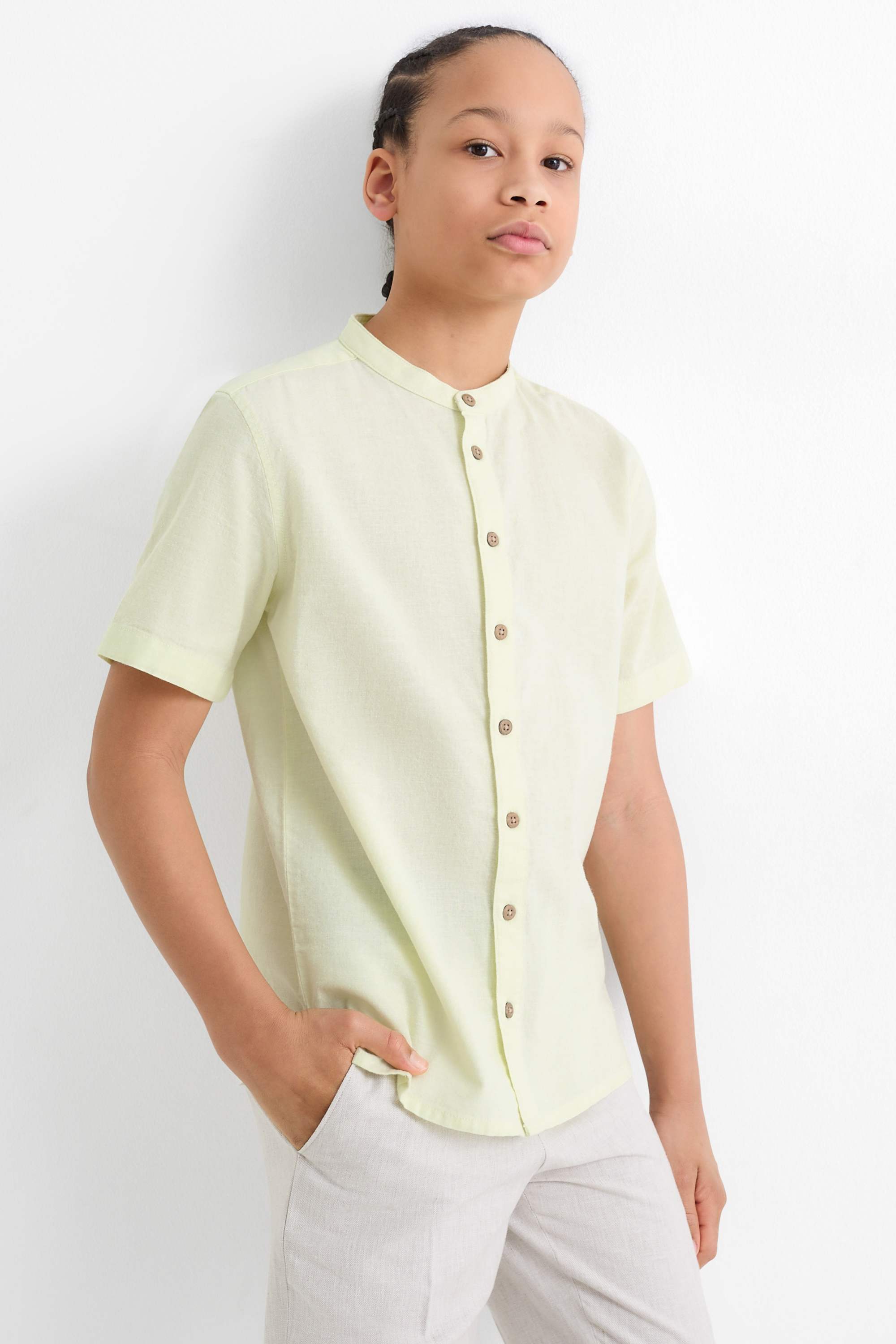 Shirt with linen content light yellow