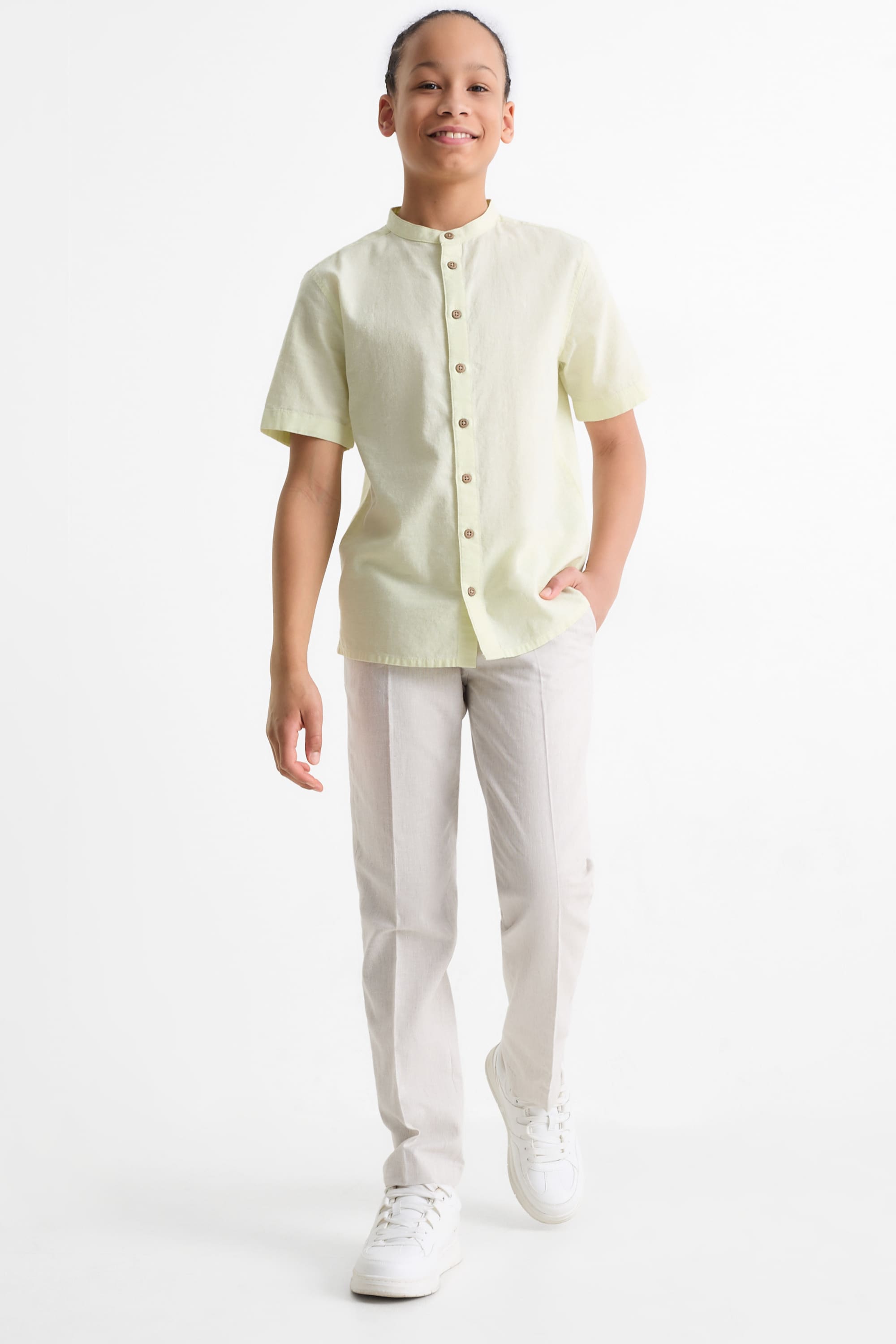 Shirt with linen content light yellow