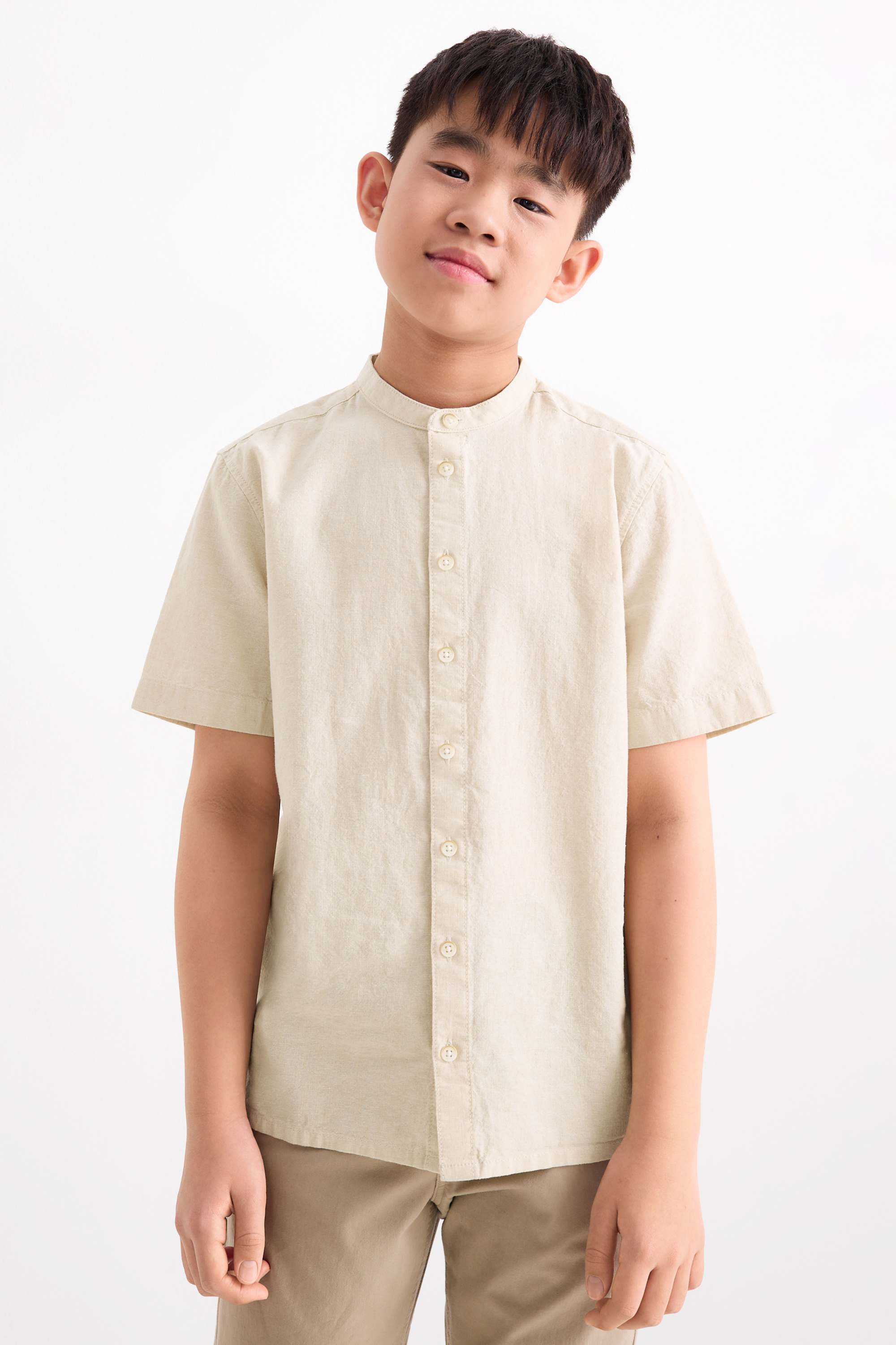 Shirt with linen content beige