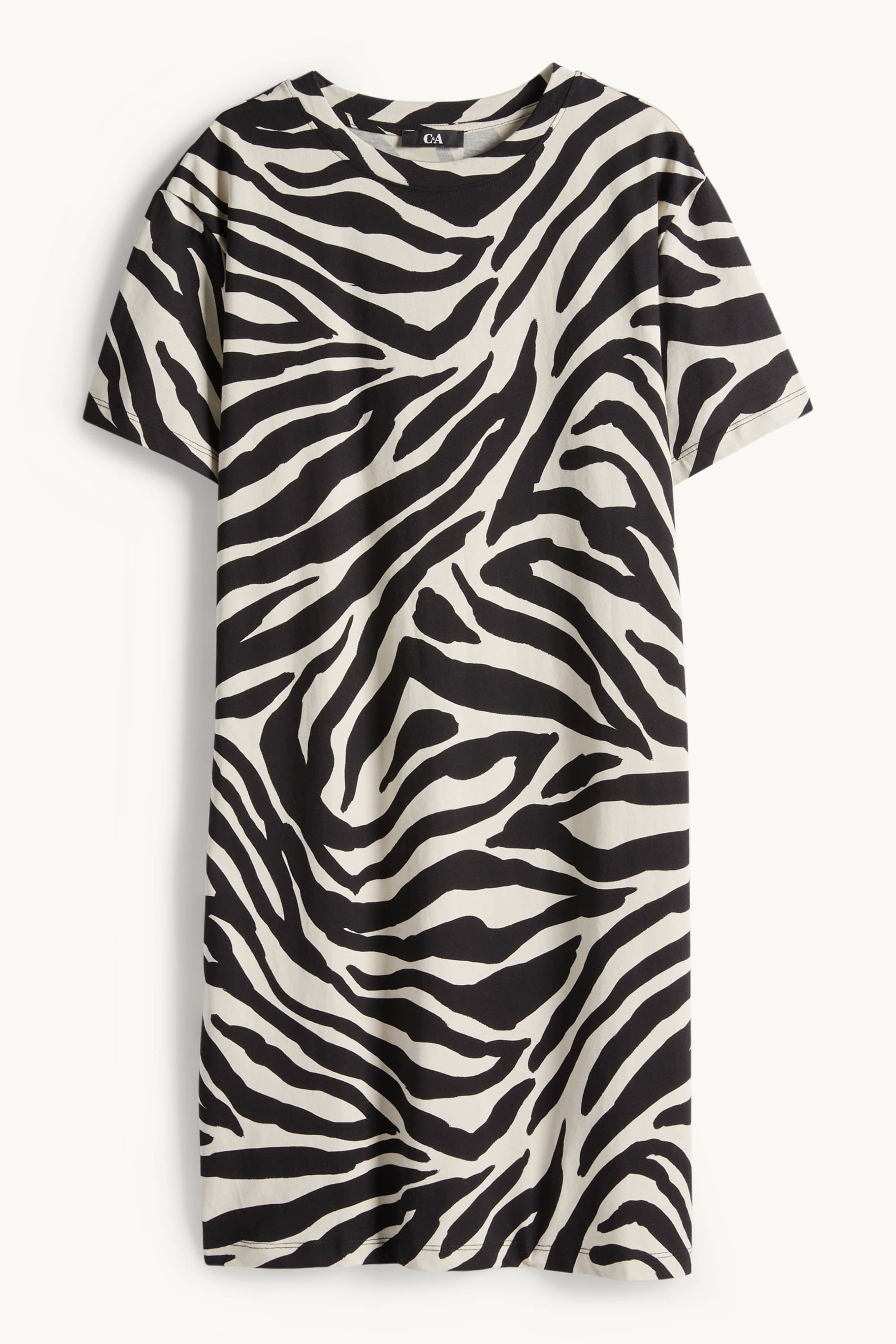 T-shirt dress - patterned black / beige