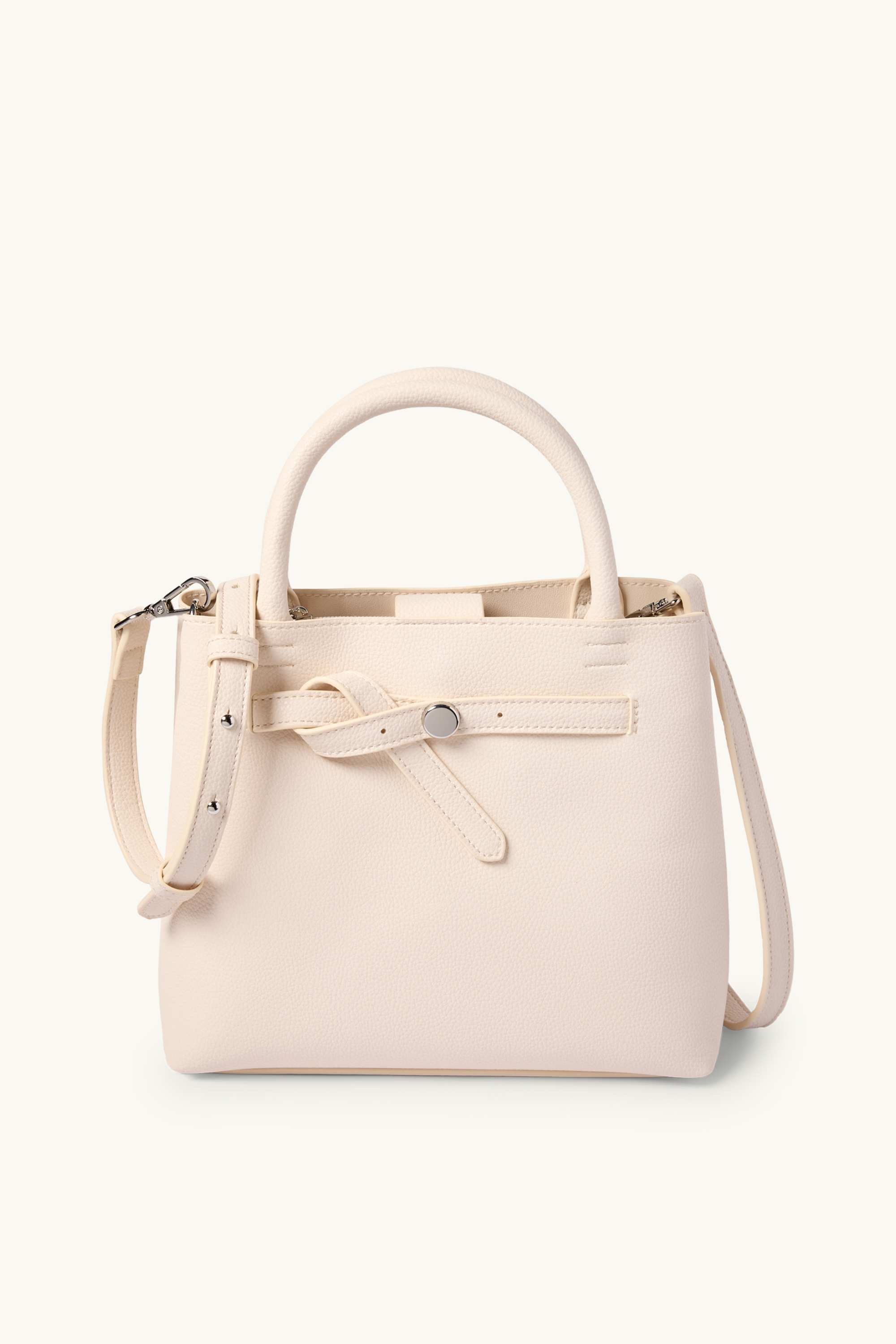 Small shopper with detachable bag strap - faux leather light beige