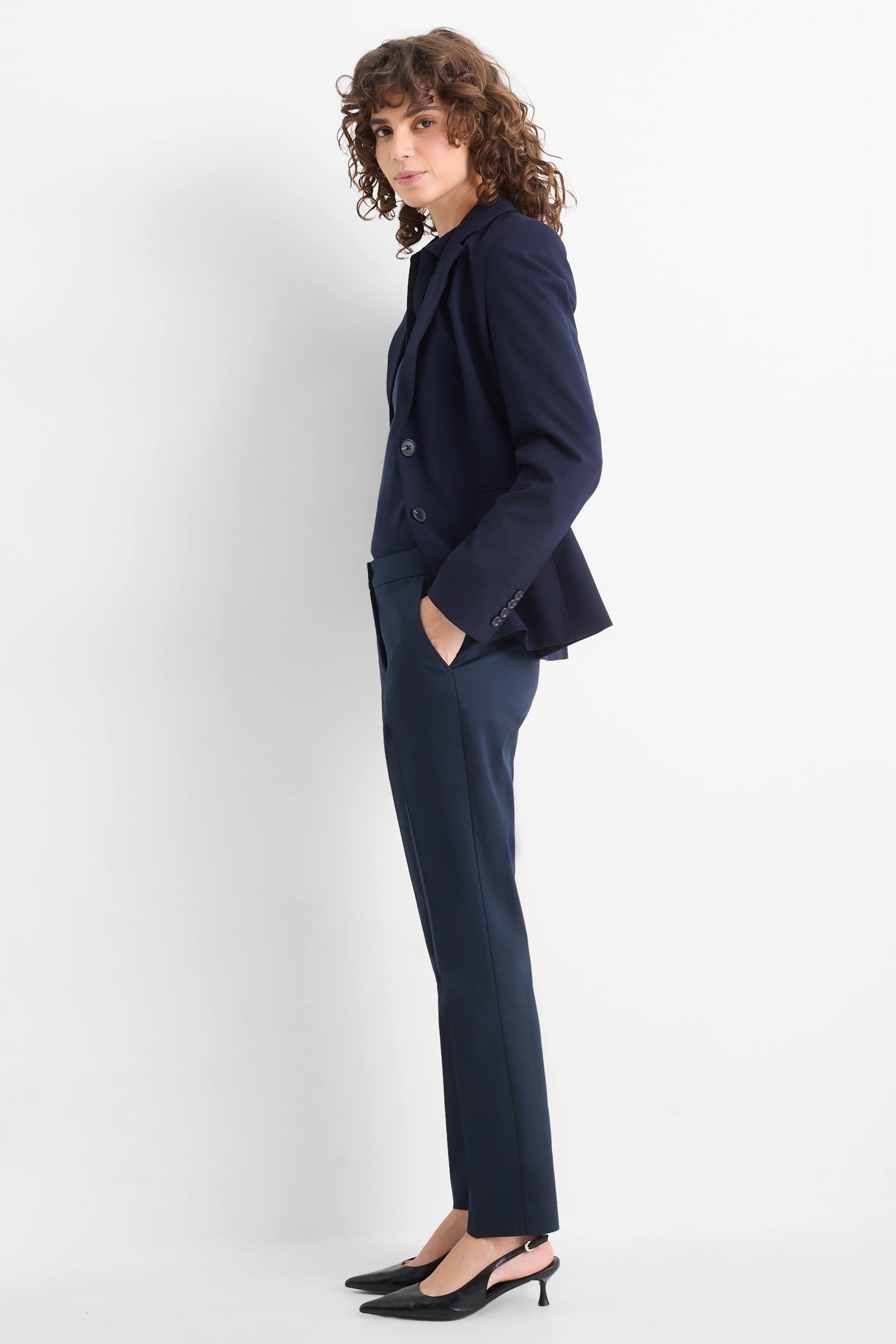 Cloth trousers - mid-rise waist - slim fit dark blue