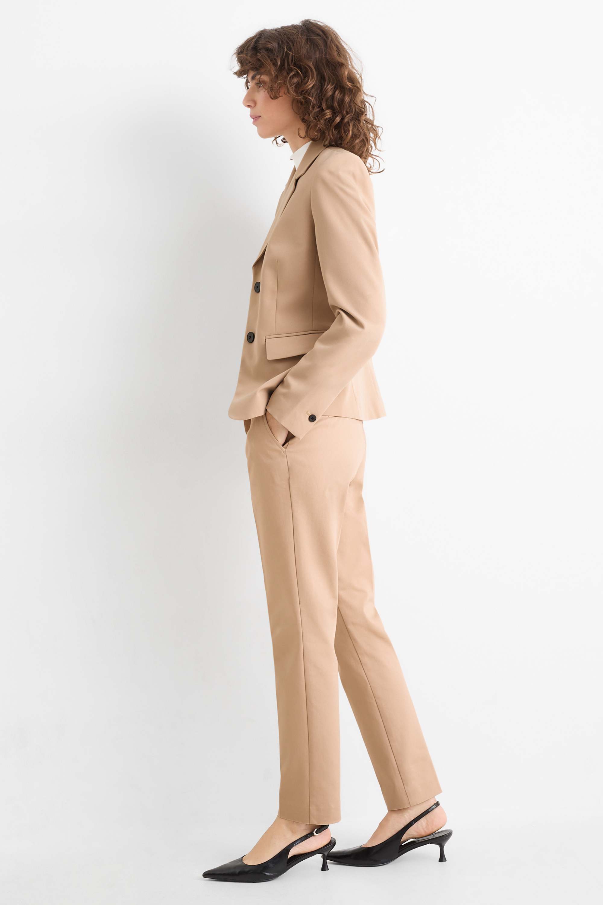 Cloth trousers - mid-rise waist - slim fit beige