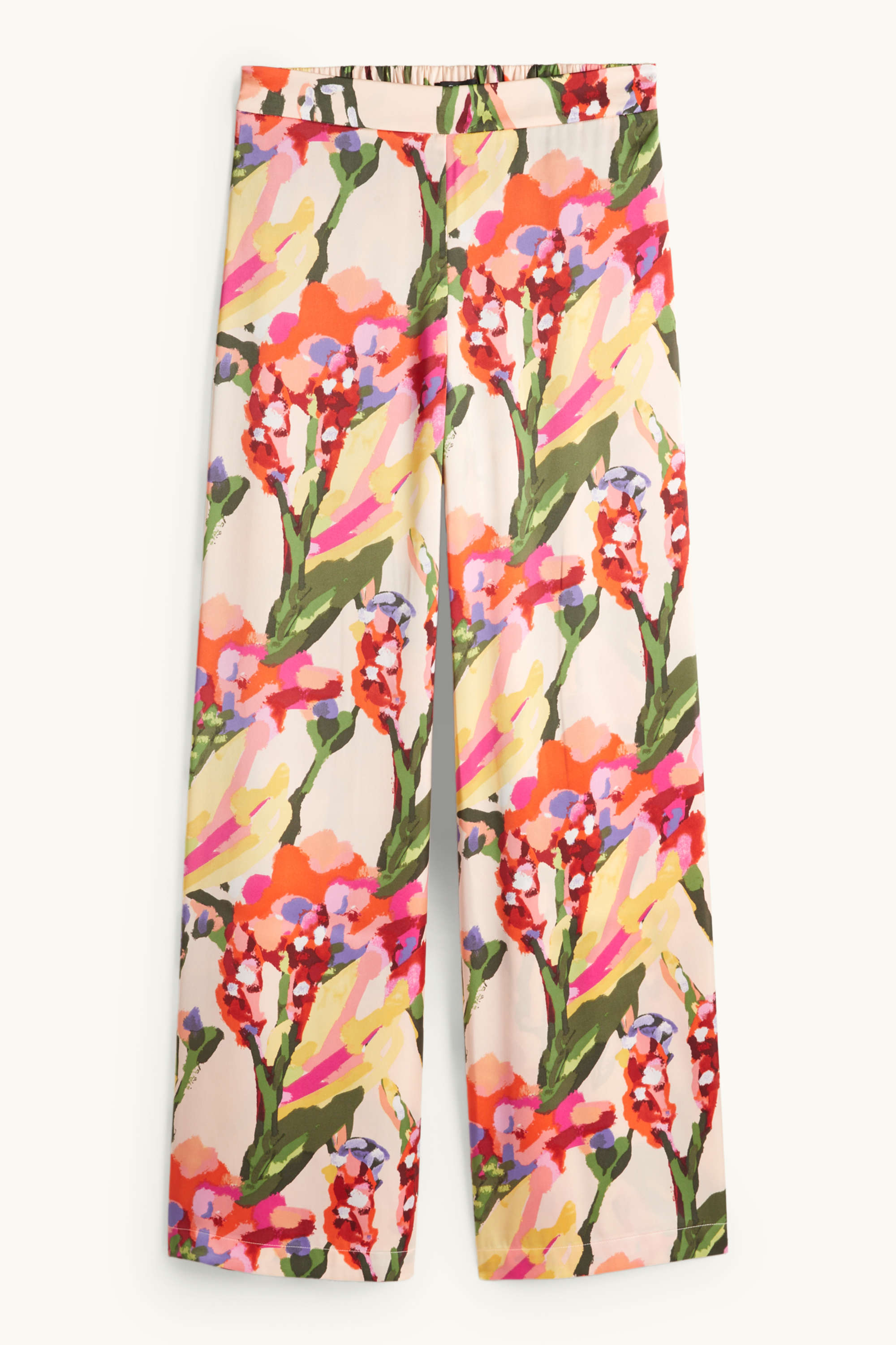 Cloth trousers - high waist - wide leg - floral multicoloured