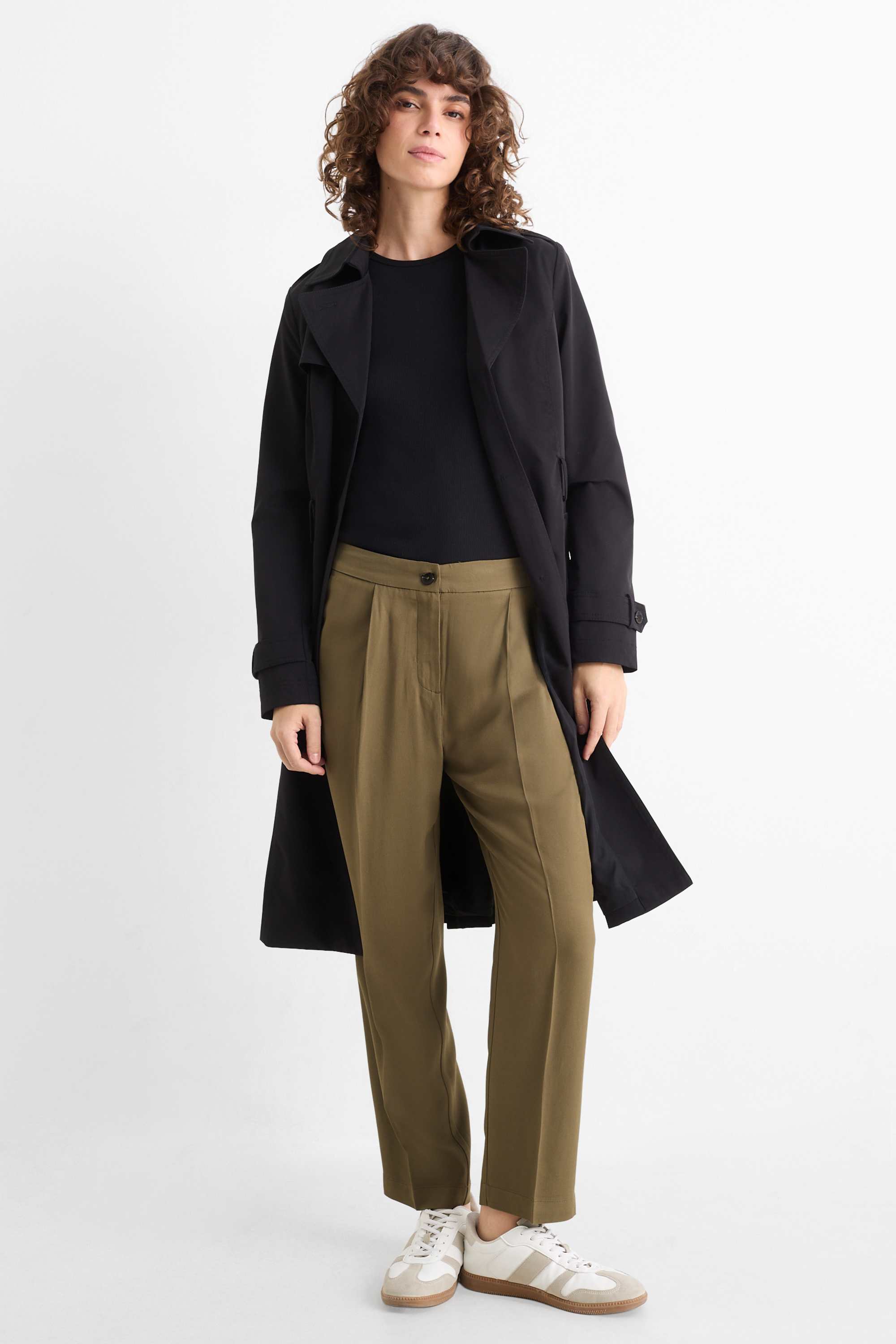 Cloth trousers - high waist - tapered fit khaki