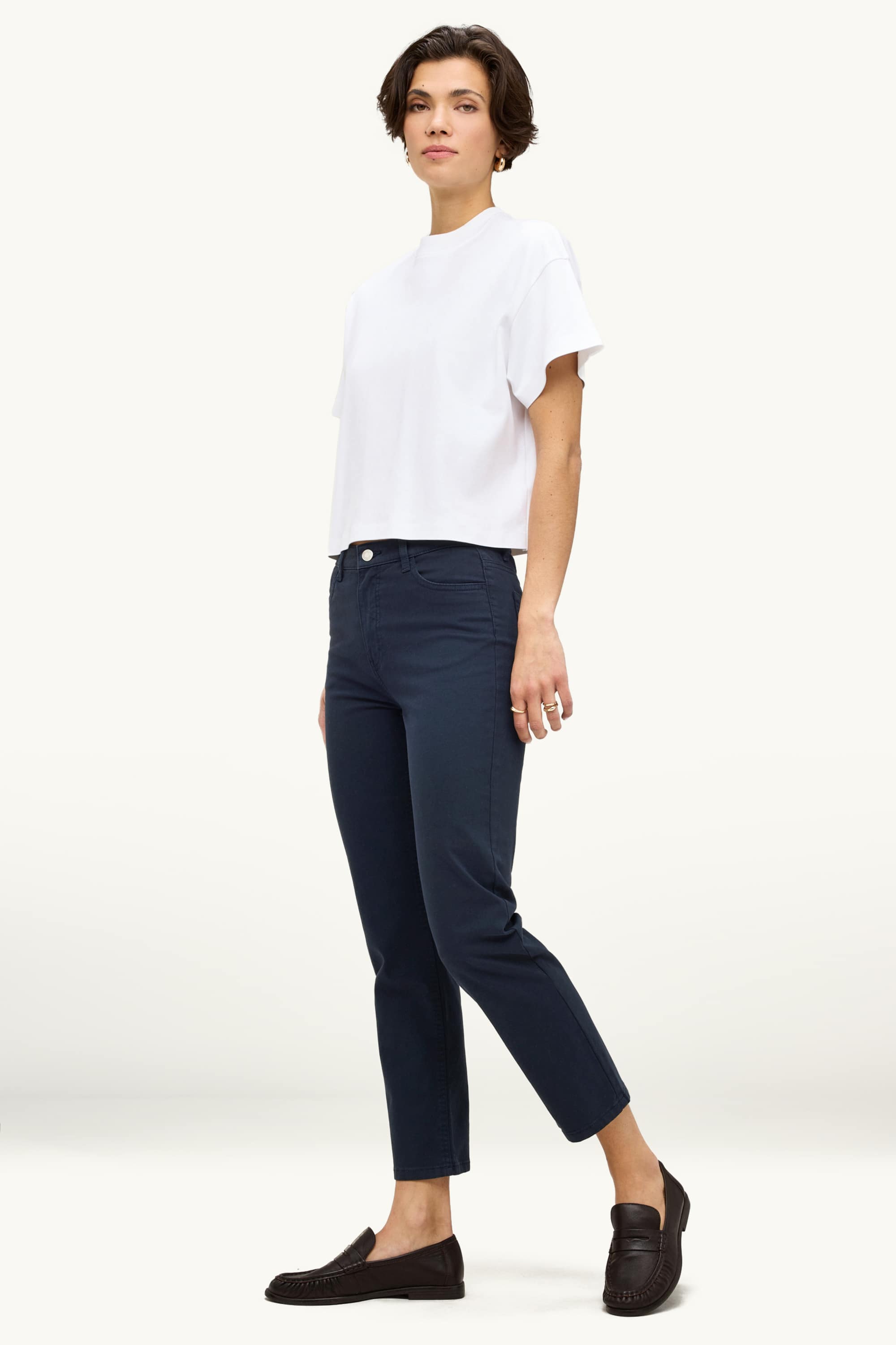 Cloth trousers - mid-rise waist - straight leg dark blue