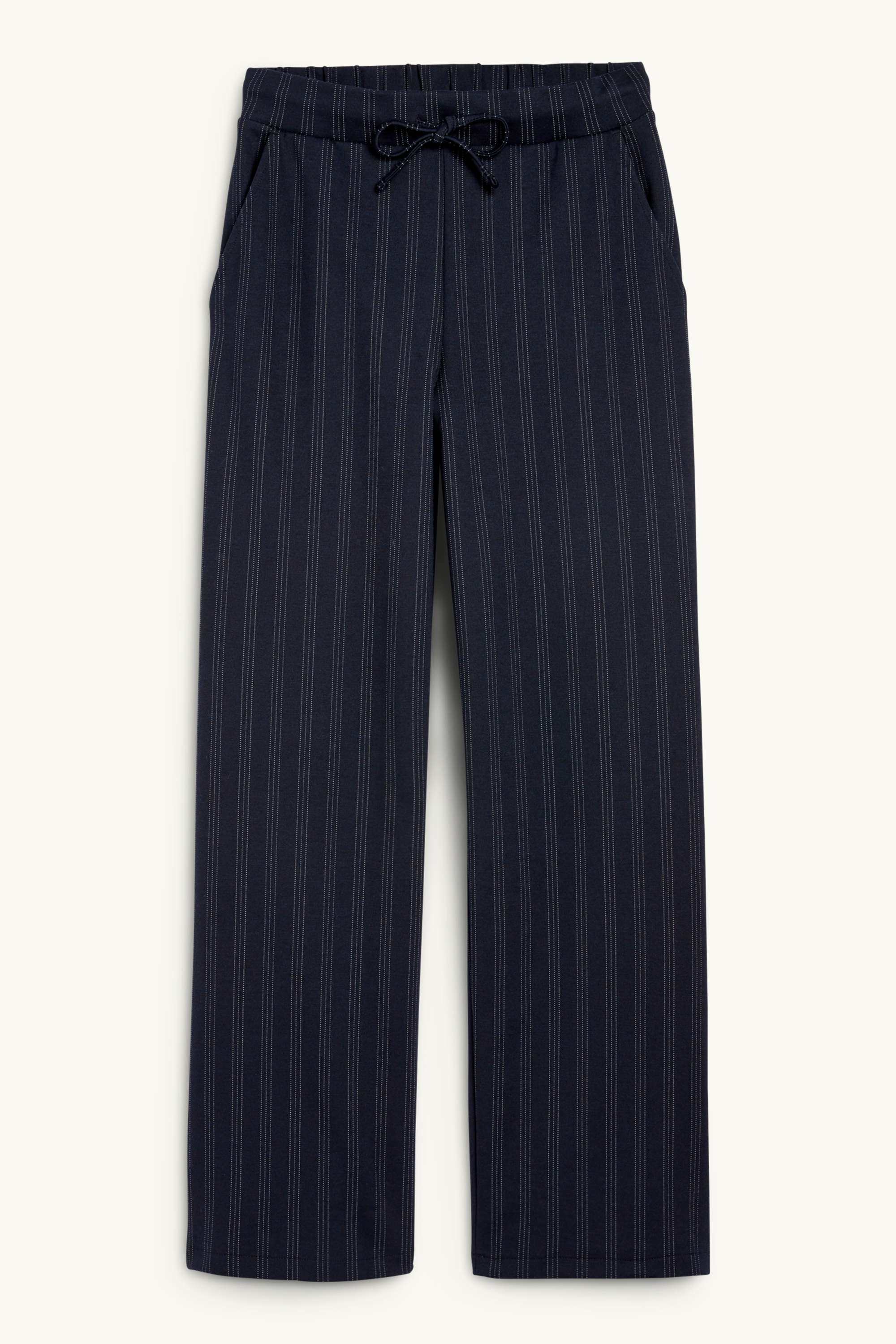 Jersey trousers - mid-rise waist - wide leg - pinstripes dark blue